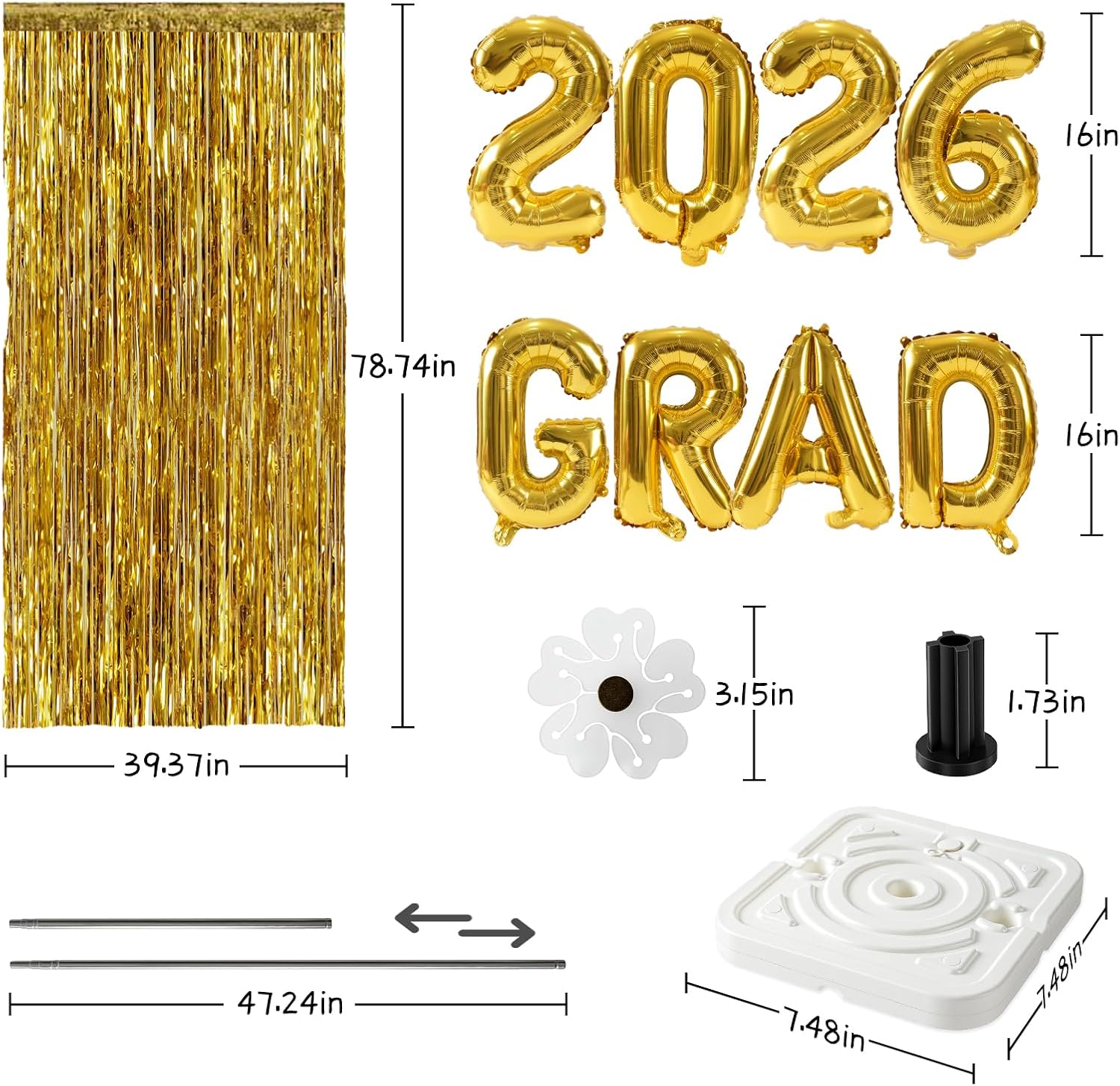 2026 Graduation Decorations - Set Of 4 Standing Balloon Topiaries, Balloon Stand Kit Party Centerpieces Decor With Golden Rain Curtains Class Of 2026 Decorations For Kindergarten High School College - Image 7