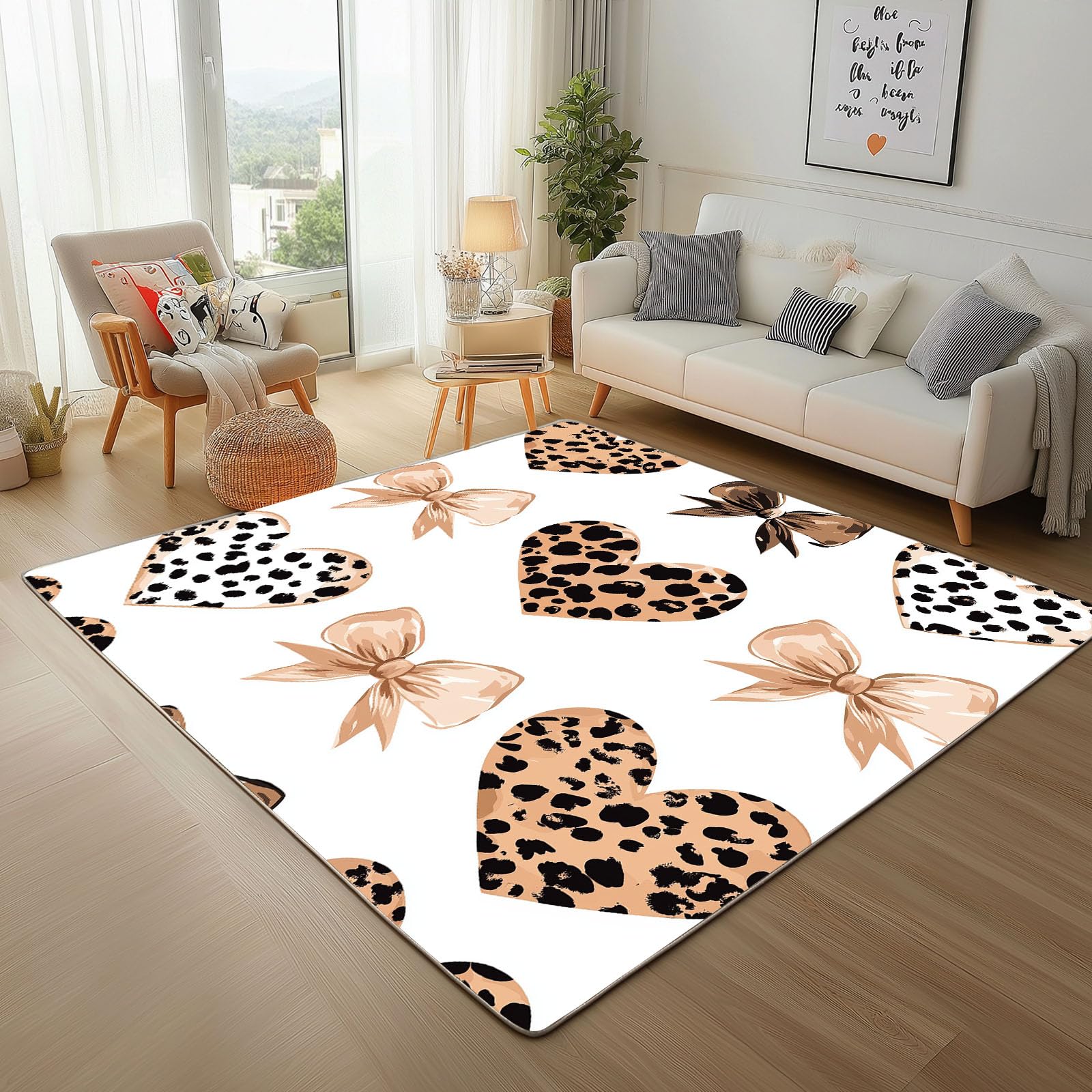 Tapis de chambre adulte moderne et doux imprimé cœur léopard pour ambiance cosy