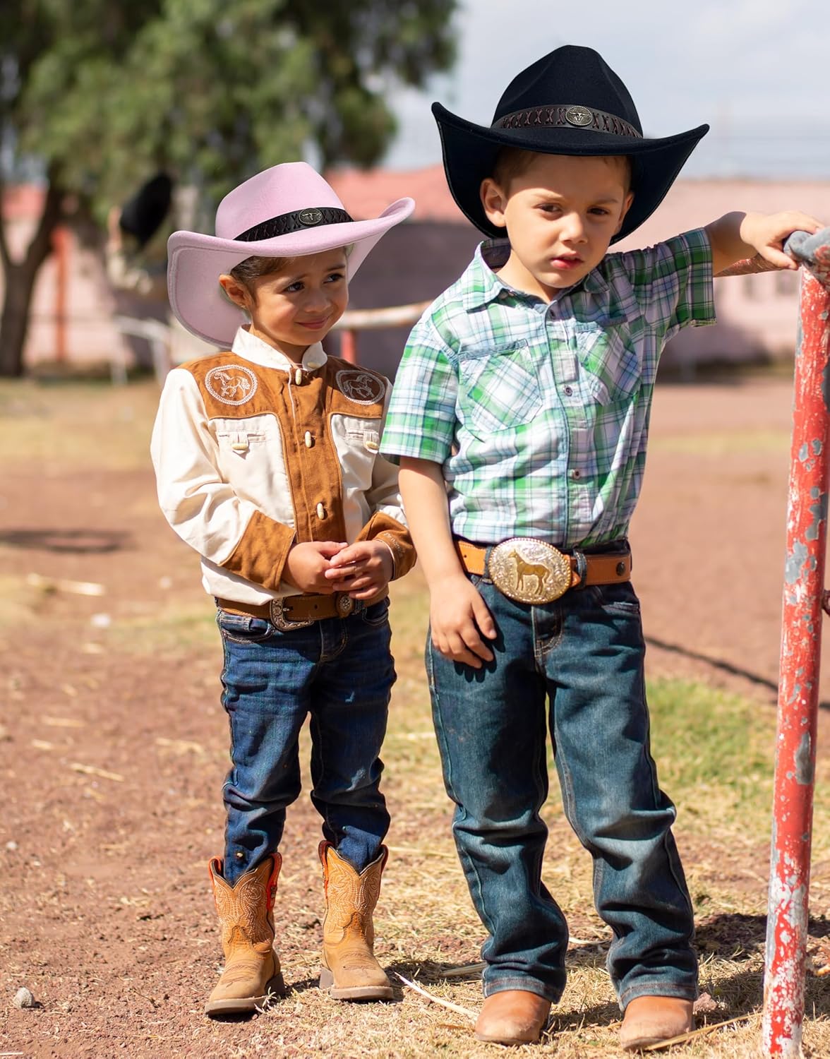Jastore Kids Boys Western Cowboy Hat for Toddler Girls Felt Fedora Cowgirl Cowboy Hat with Belt Buckle - Image 7