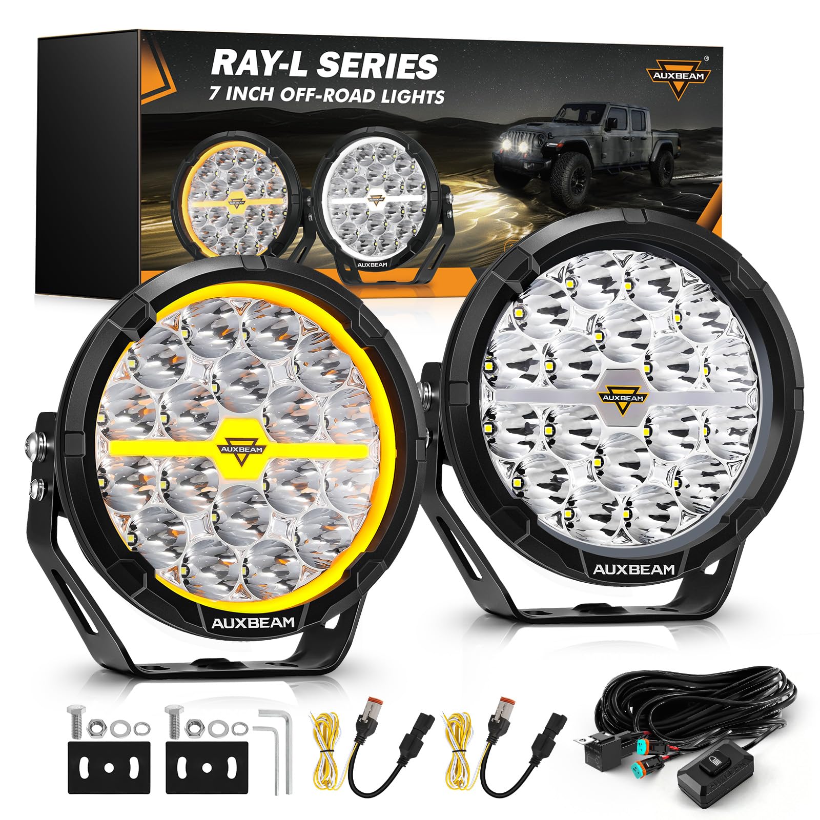 Auxbeam RAY-L Series 7 Inch Round LED Off-Road Lights Driving Light Bar