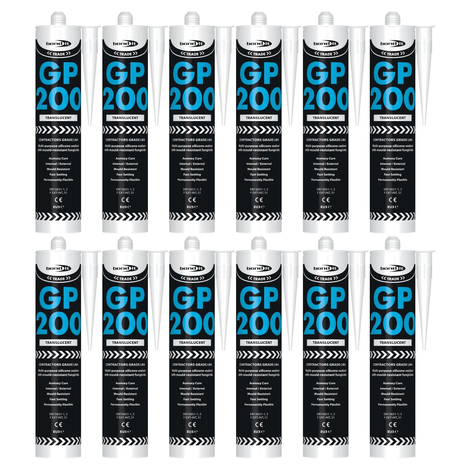 Bond It GP200 General-Purpose Silicone Sealant – 12x Translucent, 275ml | Premium Silicone Fast-Setting – Mould-Resistant – Flexible | Sealant for Home – Kitchens – Bathrooms – Showers – DIY Projects