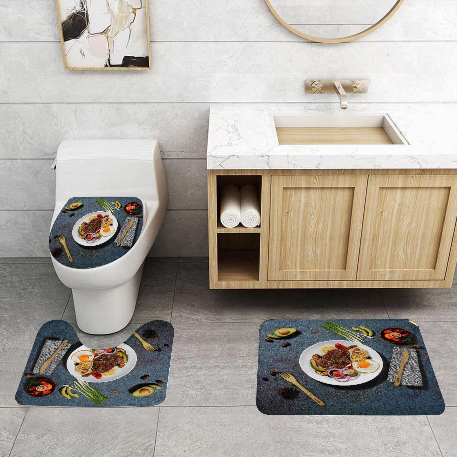 Set di 3 tappetini da Bagno, Lavabili in Lavatrice e Antiscivolo, in Morbida Fibra Superfine, con Isolamento Termico in Stile scandinavo.
