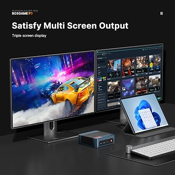 BOSGAME P3 Mini PC AMD Ryzen 7 6800H (8C/16T, Up to 4.7GHz), 32GB DDR5 RAM 1TB NVMe SSD Windows 11 Pro Mini Desktop Computer, Triple 4K Screen, USB4, WiFi 6E, Dual 2.5GbE, Small Gaming PC