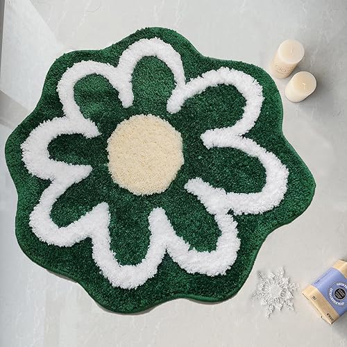 Alfombra de baño de Navidad, decoración de Navidad, tapete con forma de flor verde, sala de estar, dormitorio, cocina, habitación de los niños,