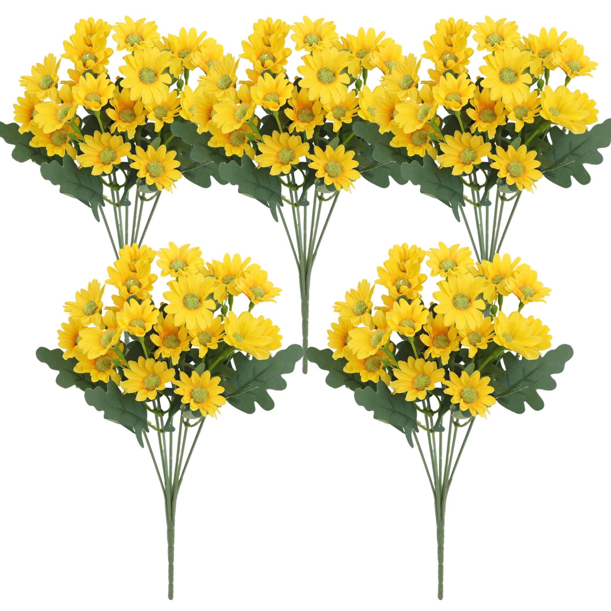 Vistnale 5 Bundle Artificial Daisies, Lifelike Artificial Mums For Outdoors - UV Resistant Faux Blooms, Yellow, 12.6x5.91 Inch