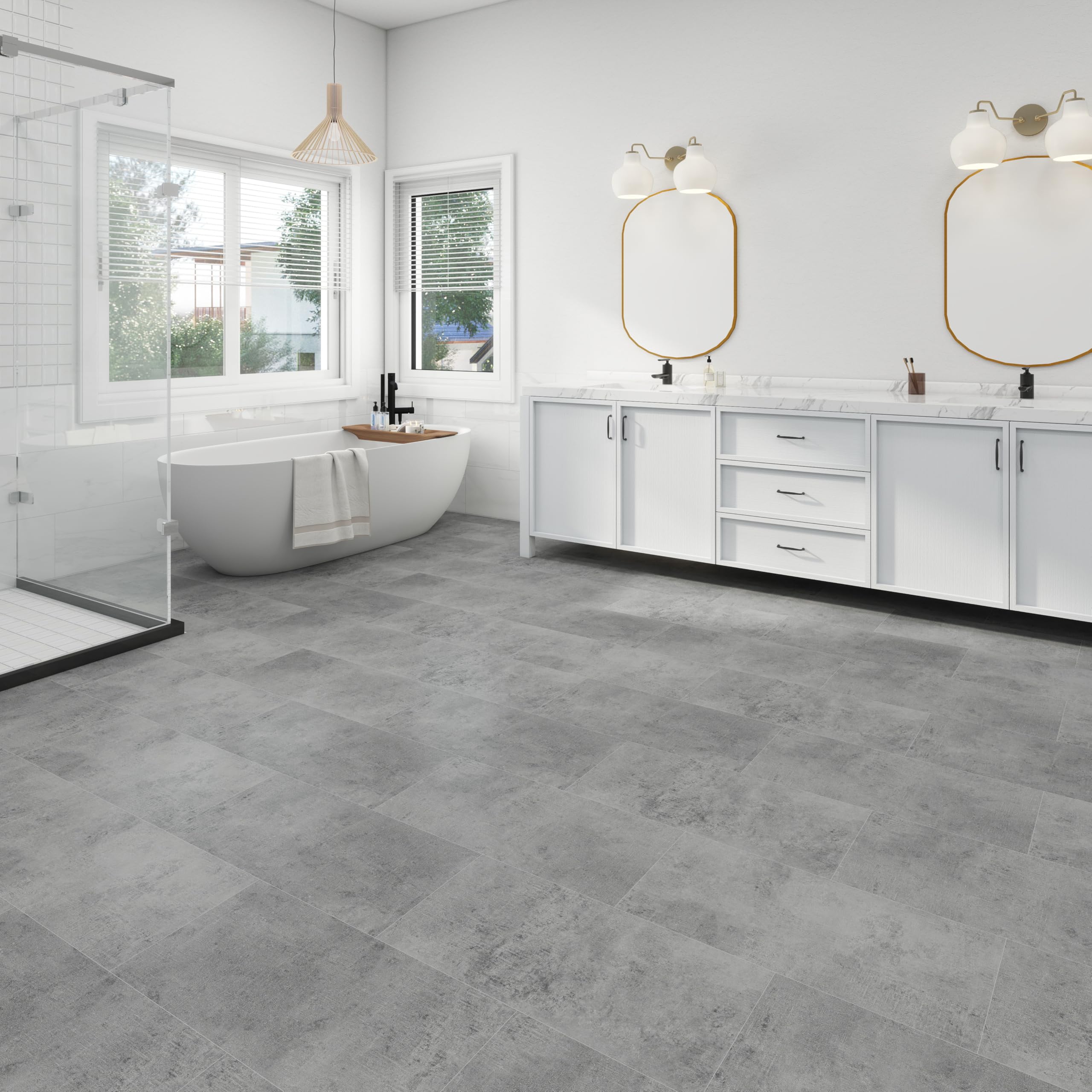 Mulgreat - PVC Bodenbelag Galena - Selbstklebende Vinyl-Fliesen - Vinylboden - Betoneffekt - Grau- 60,96 cm x 30,48 cm x 1,5 mm - Dicke 1,5 mm - 2.23m² / 12 Fliesen