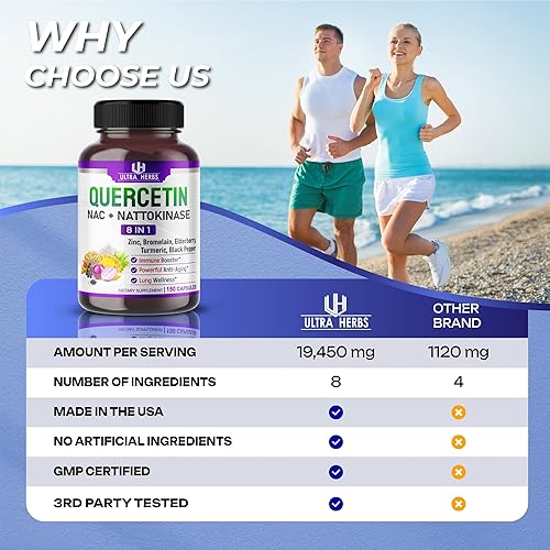 Miniatura 2 de Quercetina 19,450 mg 8 en 1 con NAC, nattoquinasa, zinc, bromelina, saúco, cúrcuma, pimienta negra, refuerzo inmunológico, fabricado en Estados