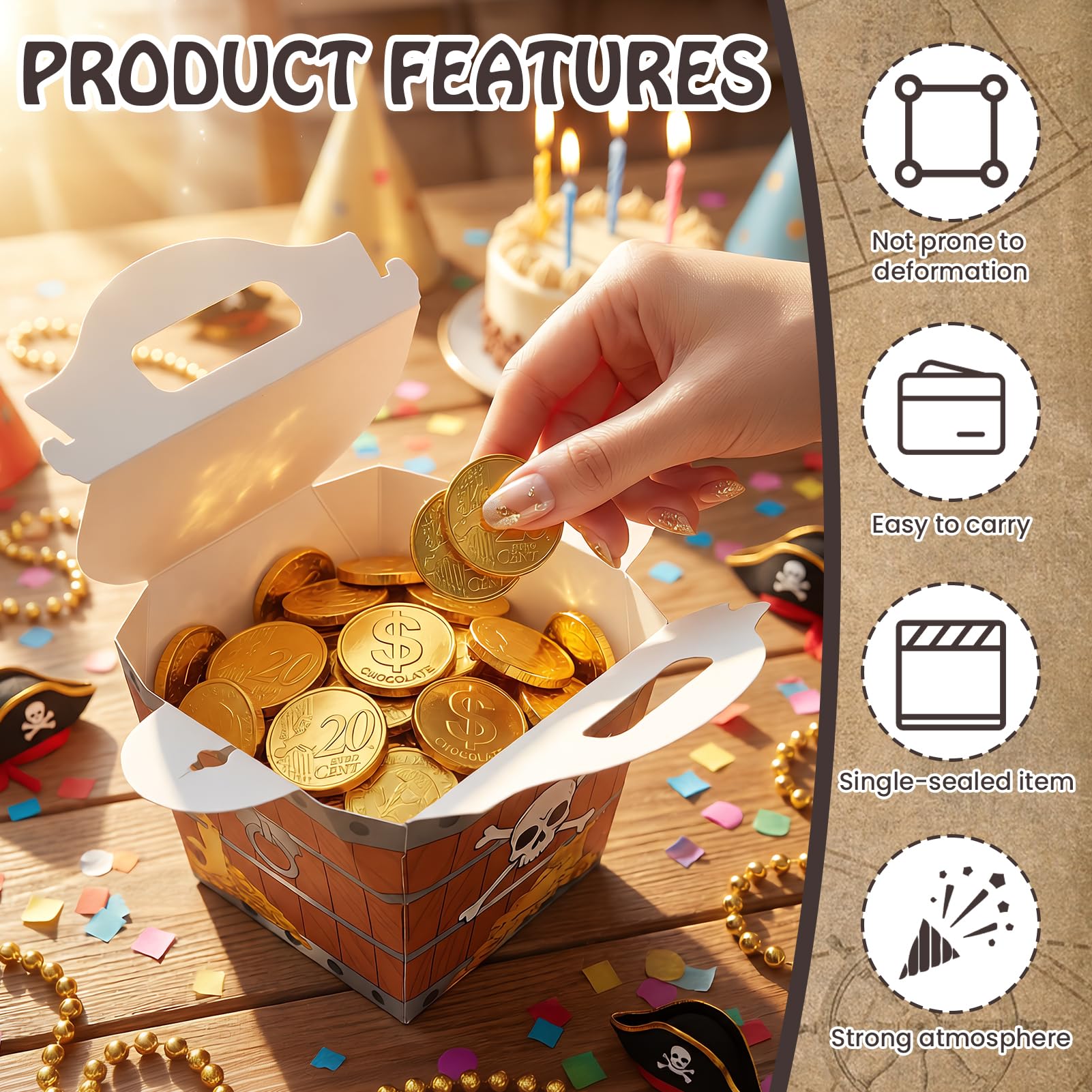 80 Piezas Monedas De Chocolate En Lámina De Oro, Monedas De Oro Comestibles | Chocolate Taler Ideal Para Tesoro Pirata, Cumpleaños Infantiles Y Celebraciones De Boda