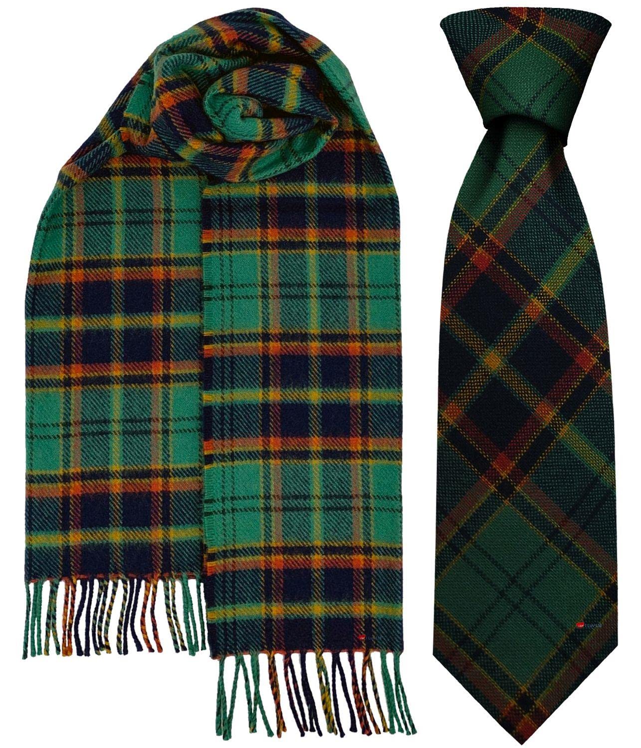 I LUV LTD Mens Scarf & Tie Gift Set Irish County Antrim Tartan Plaid 100% Wool