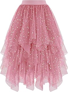 Women's Tulle Skirts High Low Layered Puffy Fairy Skirts Midi Length Irr...