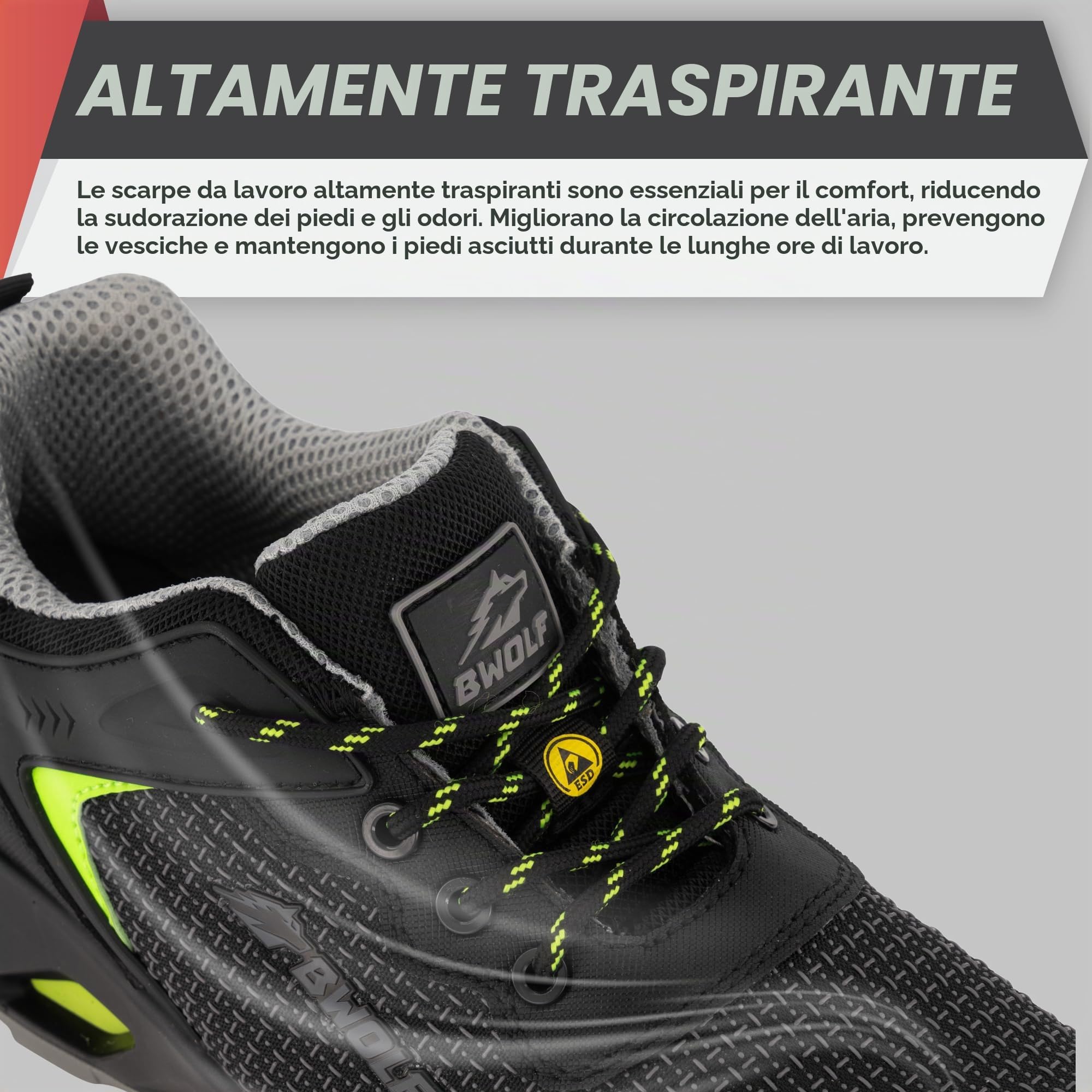 BWOLF S3S Scarpe Antinfortunistiche Uomo S3 da Materiale Innovativo, Impermeabili, 4x4 Grip Tech, Suola Ergo ESD