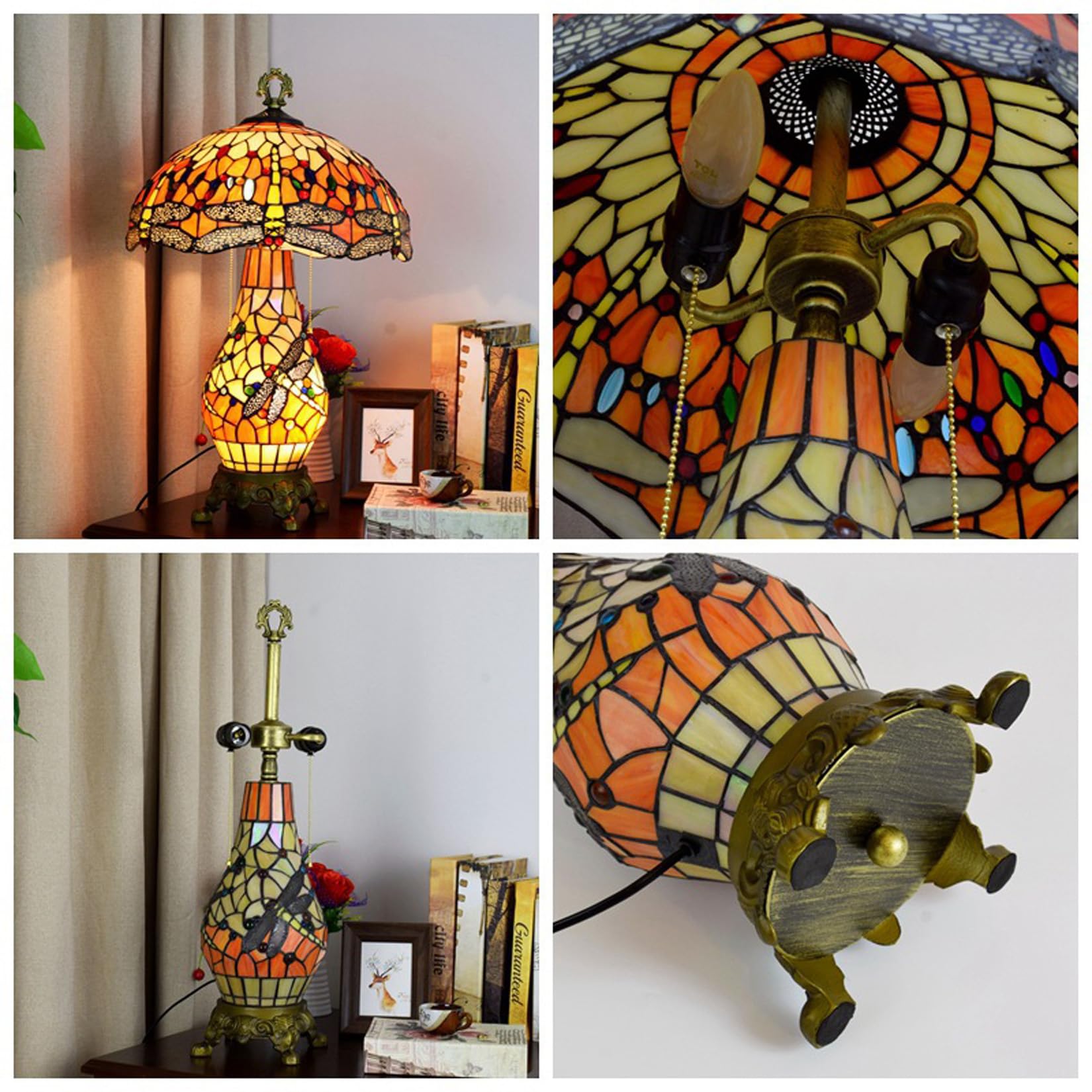 GDLight Lampada Vetro Libellula, Lampada scrivania Vintage Doppio Strato