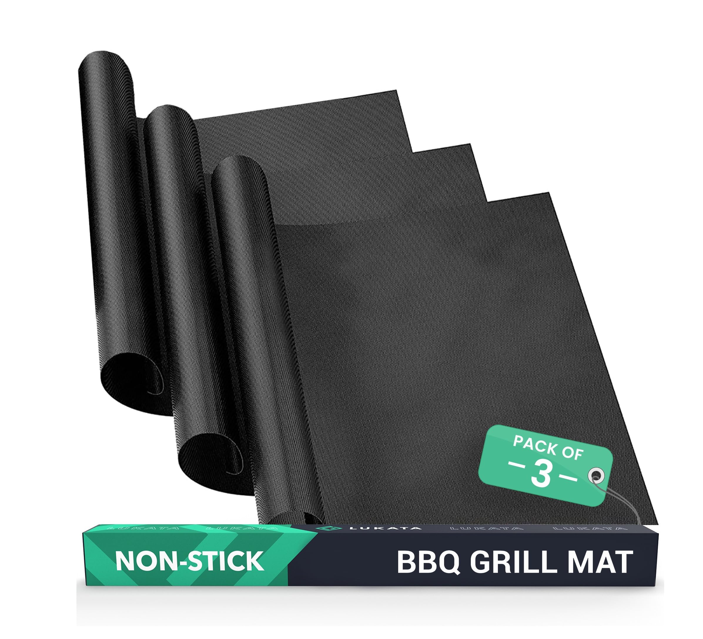 Lukata Grill Mat Set of 3 - Non-Stick Mat for BBQ, Electric or Gas Oven Heat Resistant Grill Mat Anti-Dirt Mat for the Oven with Storage Strap