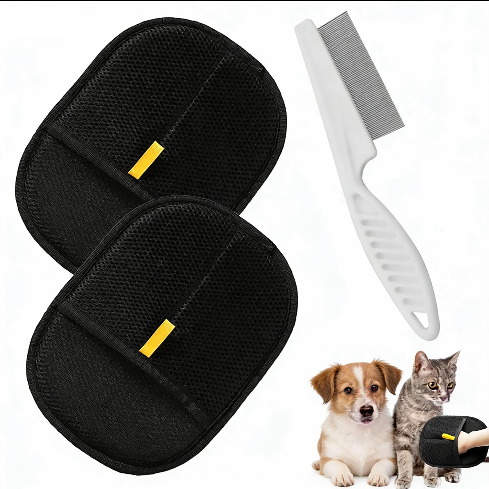 Laiyora 2 Pack Pet Hair Removal Gloves With Comb, Electrostatic Double Sided Dog Cat Grooming Glove, Reusable Deshedding Brush For Shedding, Gentle Pet Hair Remover For Furniture, Washing & Massage