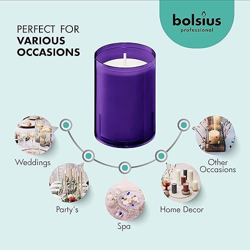 Miniatura 4 de BOLSIUS Velas votivas de 24 horas  Paquete de 20 velas de restaurante en vasos de plástico irrompibles color morado  Calidad europea premium  Velas