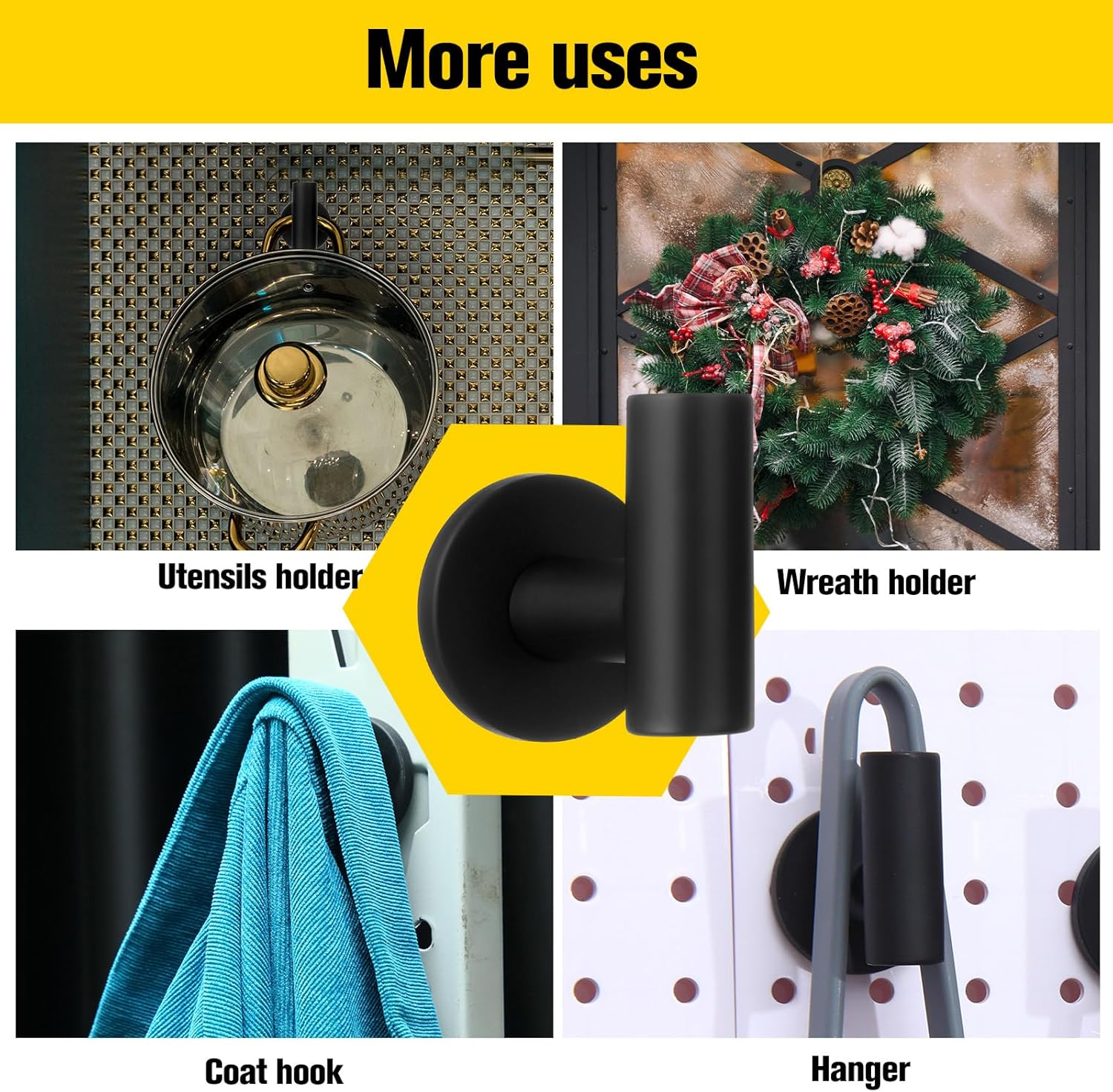 Therwen Black Magnetic Hooks Heavy Duty Neodymium Coat Hooks Magnetic Hanger for Refrigerator, Metal Door, Locker for Hanging Towel, Coat, Bag, Umbrella(8 Pcs)