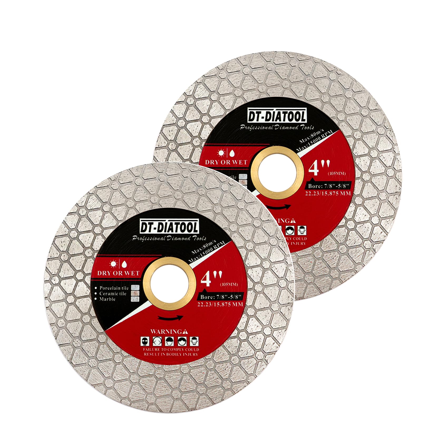 DT-DIATOOL Diamond Cutting & Grinding Disc 2pcs 105mm for Porcelain Tile Ceramic Marble Artificial Stone