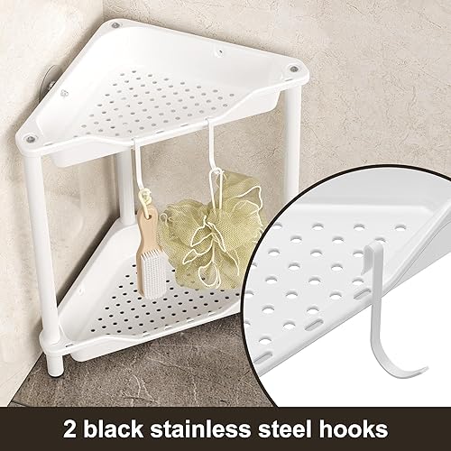 Miniatura 5 de Orimade Organizador de ducha de 2 niveles a prueba de óxido, estante de esquina de plástico empalmado de metal para baño, color blanco