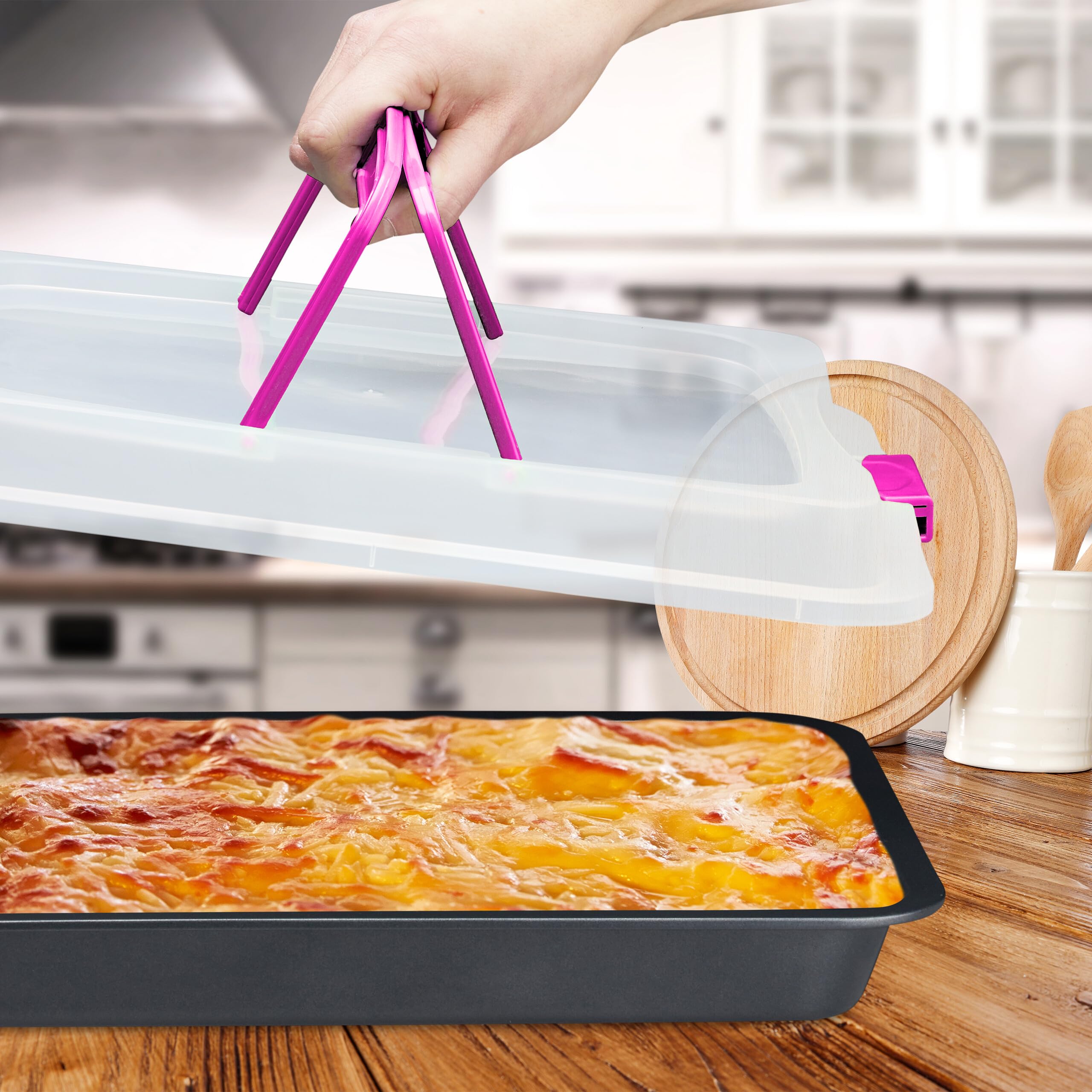 Relaxdays Teglia con Coperchio, Pirofila Rettangolare, Casseruola Portatorte con Manici, 3in1, LxP 40,5 x 32,5 cm, Rosa