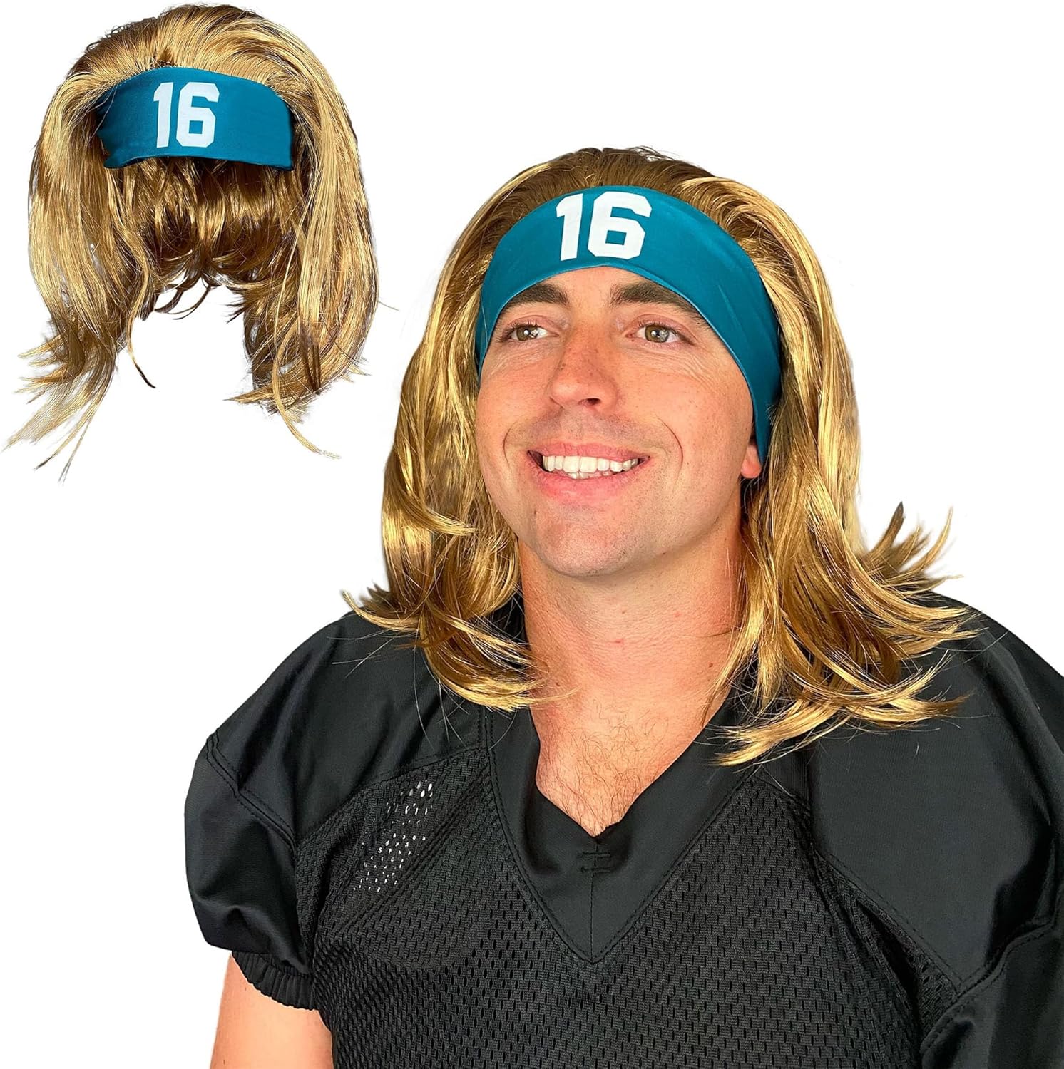 Watt's Wigs - Mahomes Star Athlete Headband Wig - One Size Fits All - Long Hair Blond Wig with Sewn Printed Headband