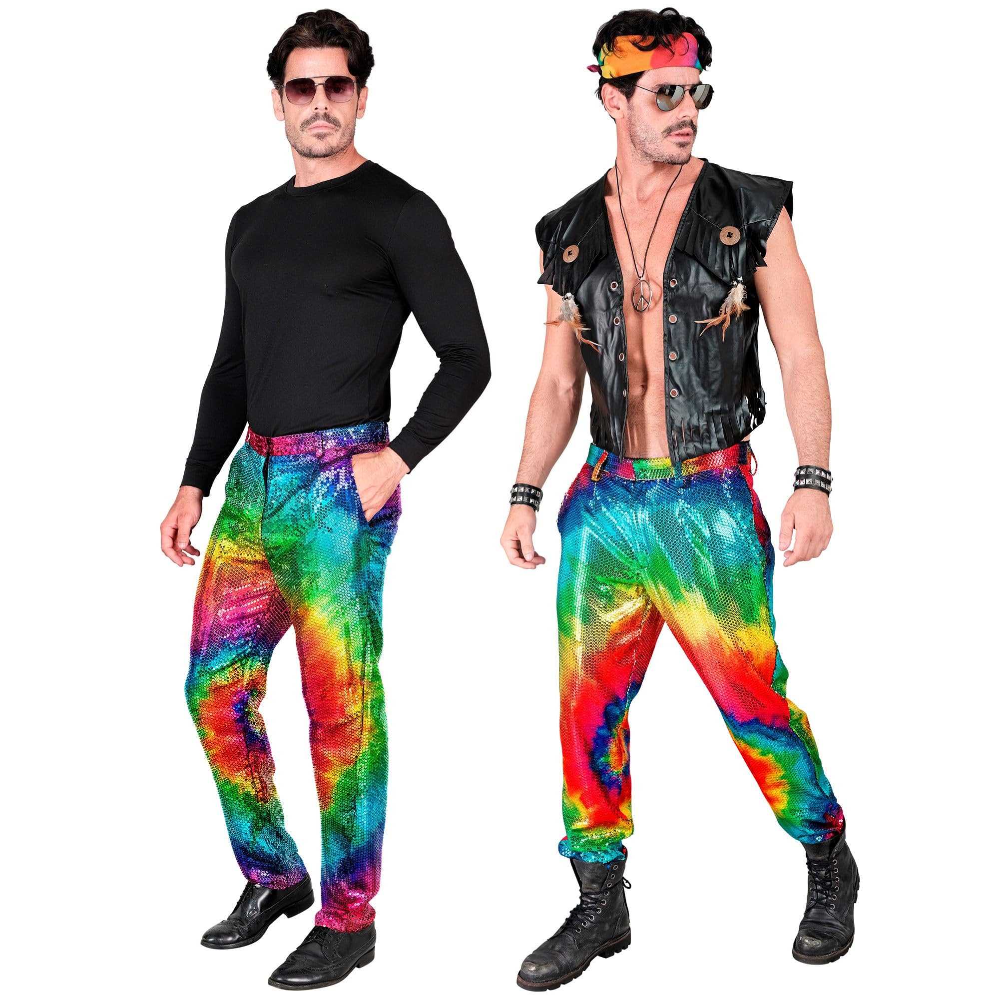 W WIDMANN MILANO Party Fashion - spodnie z cekinami dla mężczyzn | Disco Fever, spodnie męskie na festiwale, karnawał, imprezy tematyczne, stroje imprezowe, kostiumy z lat 70