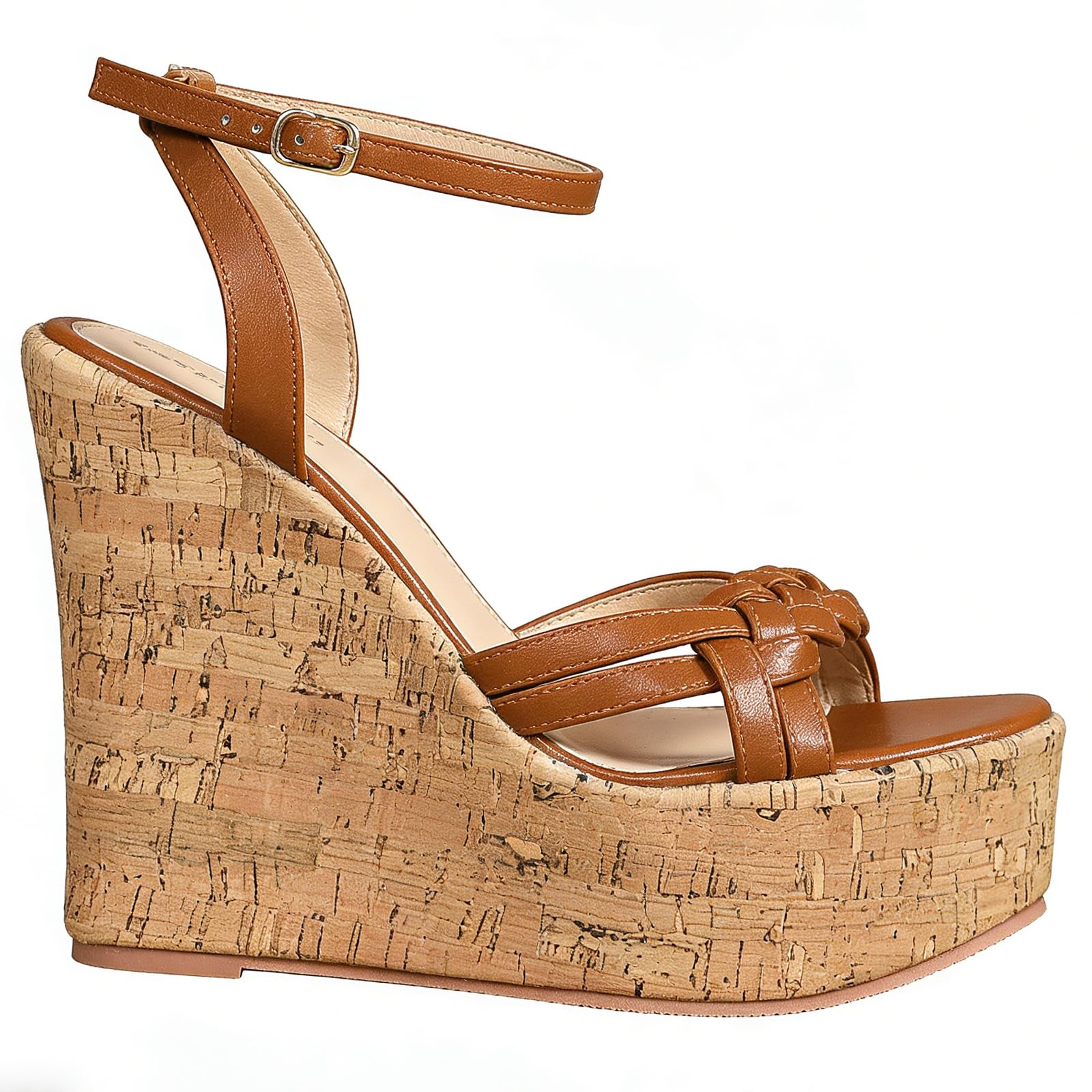 Sandalias de cuña mujer sandalias de plataforma con tiras finas cruzadas trenzadas pulsera al tobillo con hebilla ajustable estilo boho playa vacaciones viaje paseo diario