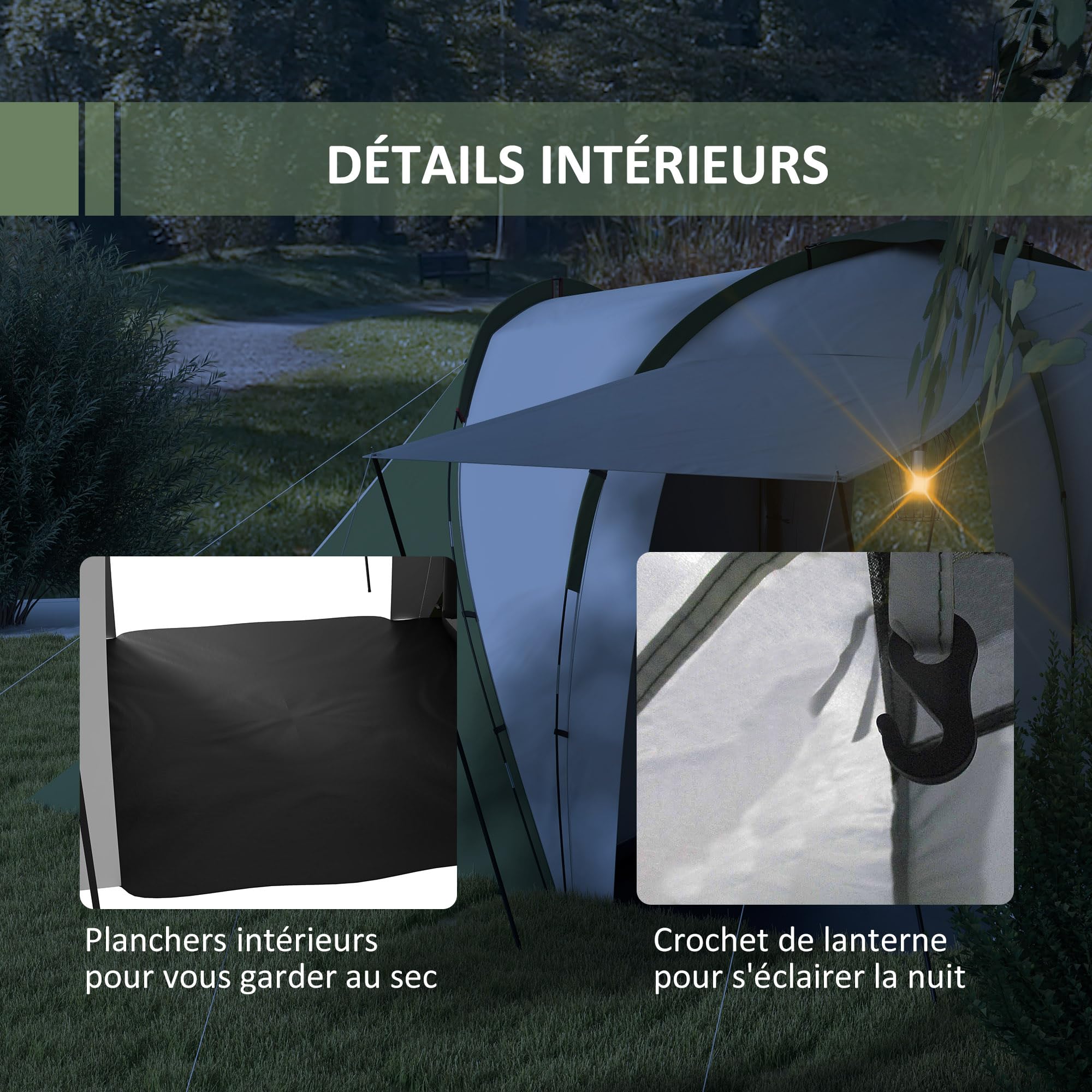 Tente Tunnel Camping Familiale 4-6 Personnes - 5,55 X 2,25 X 1,9 M - Légère, Facile à Monter - 2 Portes, Fenêtres Moustiquaire