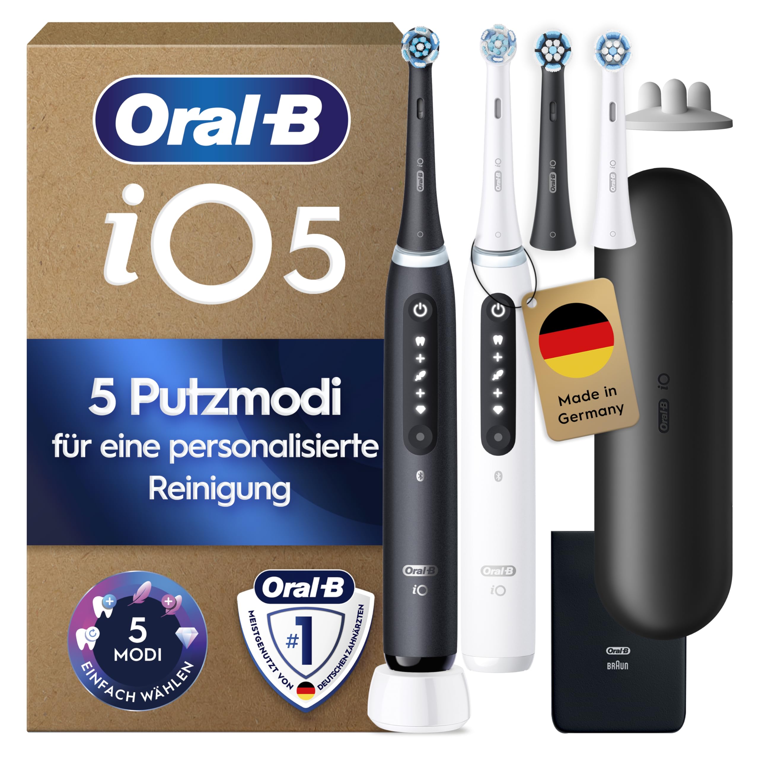 Oral-B iO Series 5 Elektrische Zahnbürste, Doppelpack, Schwarz/Weiß