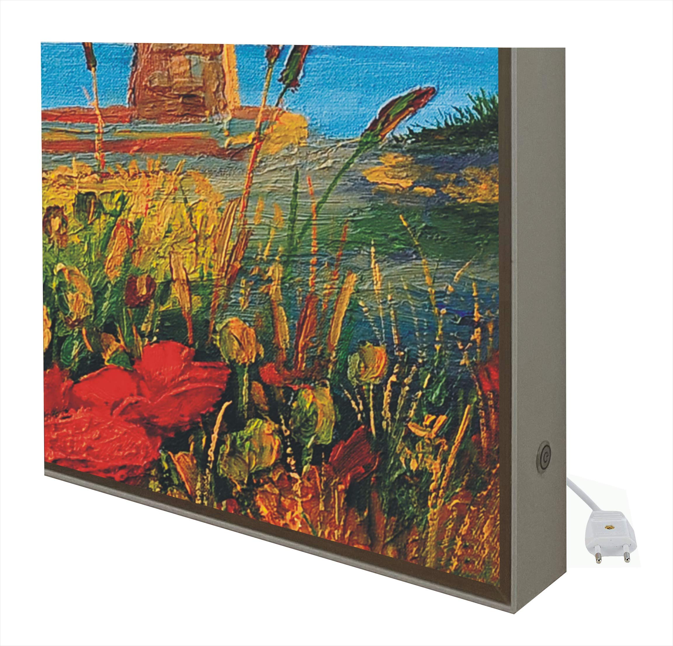 Cuadro con Marco de Madera Lacada en Blanco Iluminado con Leds Campo de Amapolas