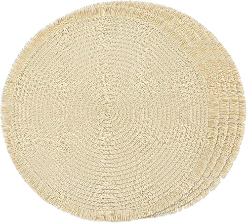 FunWheat Juego de 12 manteles individuales redondos de papel para mesas de comedor 15 pulgadas resistentes al calor hechos a mano naturales para