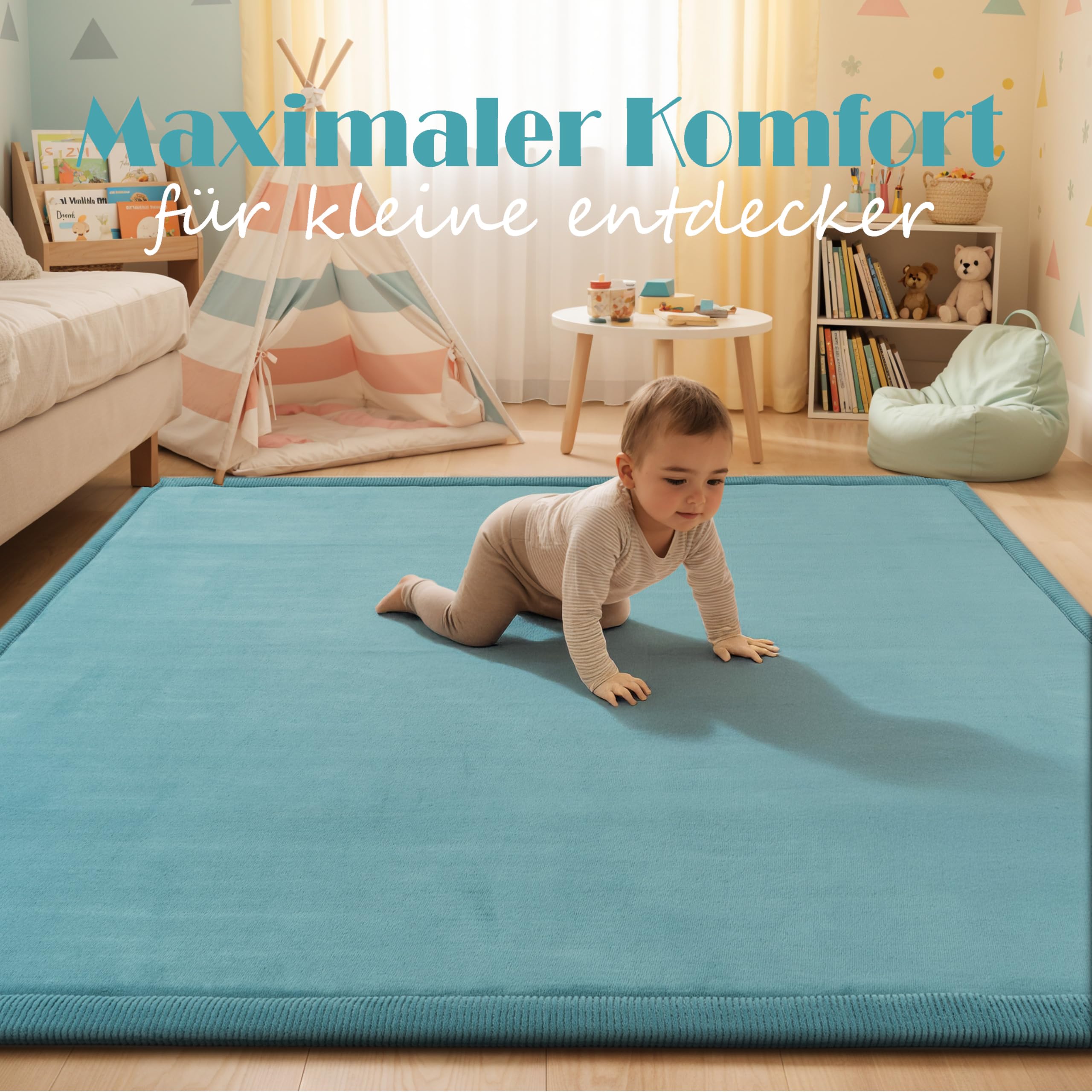 Paco Home Alfombra De Habitacion Bebe Infantil Niña Niño De Juego Suave Antideslizante Moderna, tamaño:120x160 cm, Color:Azul