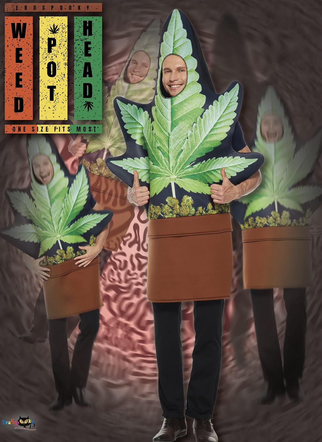 Halloween Men Weed Costumes with Flower Pot for Adult Funny Pot Leaf Costume