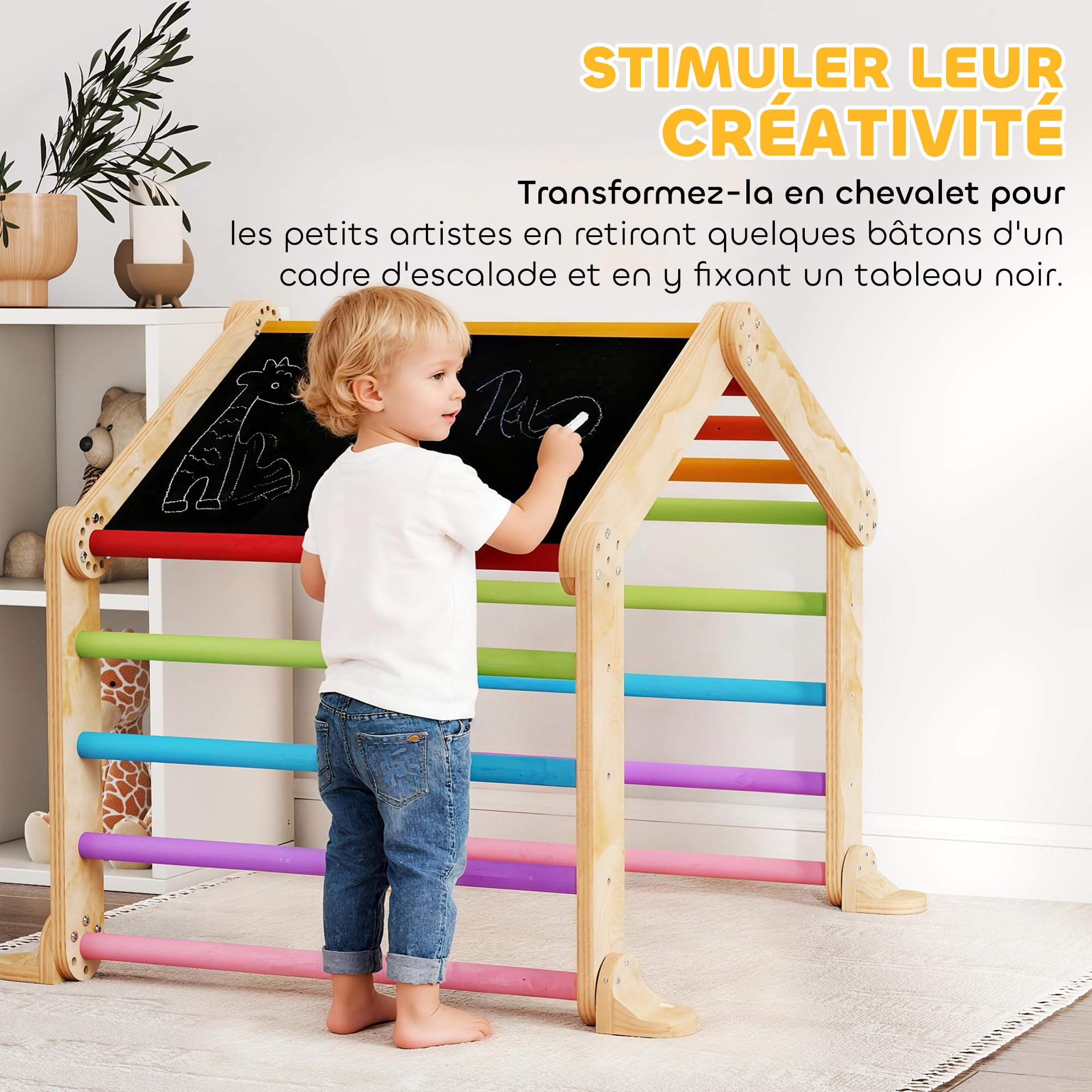 AIYAPLAY Triángulo de Escalada Infantil 9 en 1 de Madera, con Rampa Reversible, Tobogán, Basculas y Estructura de Escalada, Carga Máx. 50 kg, para bebé 18-48 Meses, Multicolor