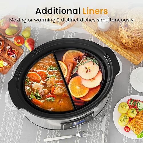 Miniatura 3 de Sunvivi Olla de cocción lenta programable de 6 cuartos de galón con revestimientos de silicona 2 en 1, calentador de alimentos multicocina con
