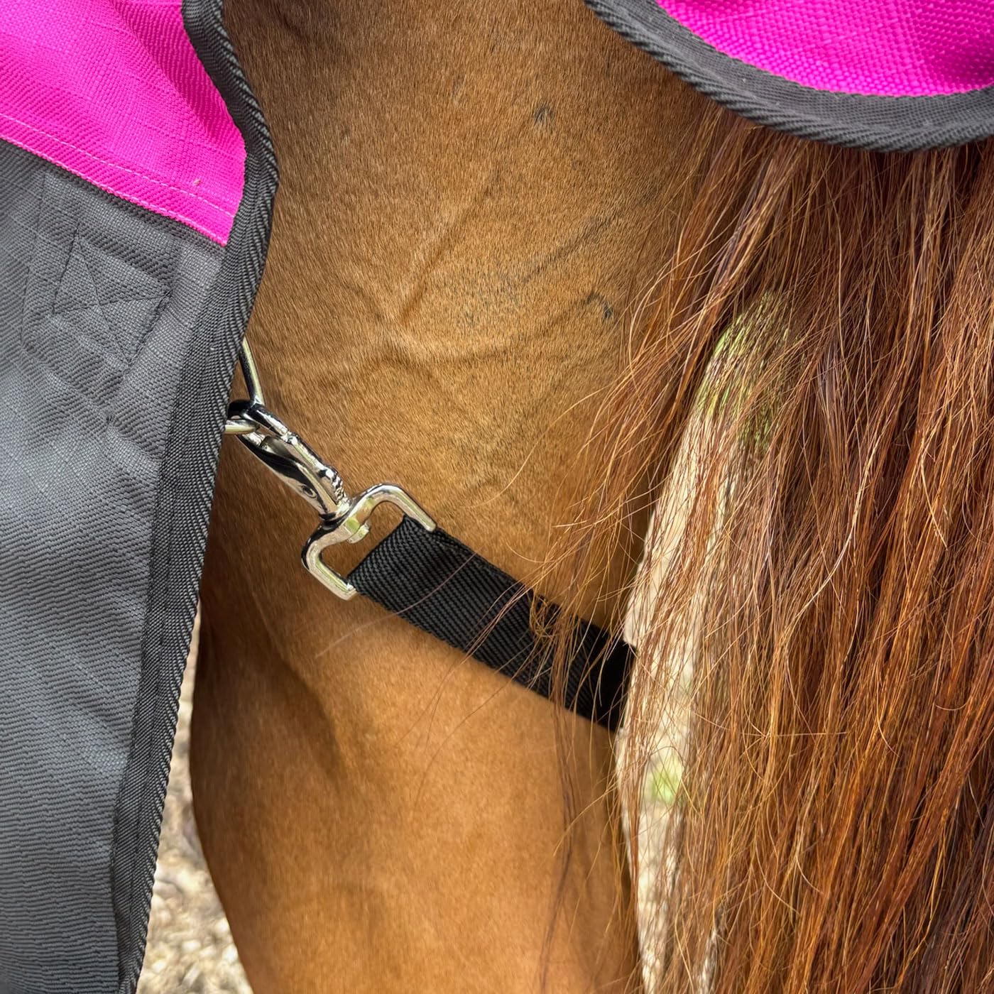 Brama-West Regendecke Pferdedecke Elody Turnout 1200D High Neck mit Fleece Futter - Raspberry/Schwarz - Gr. 145