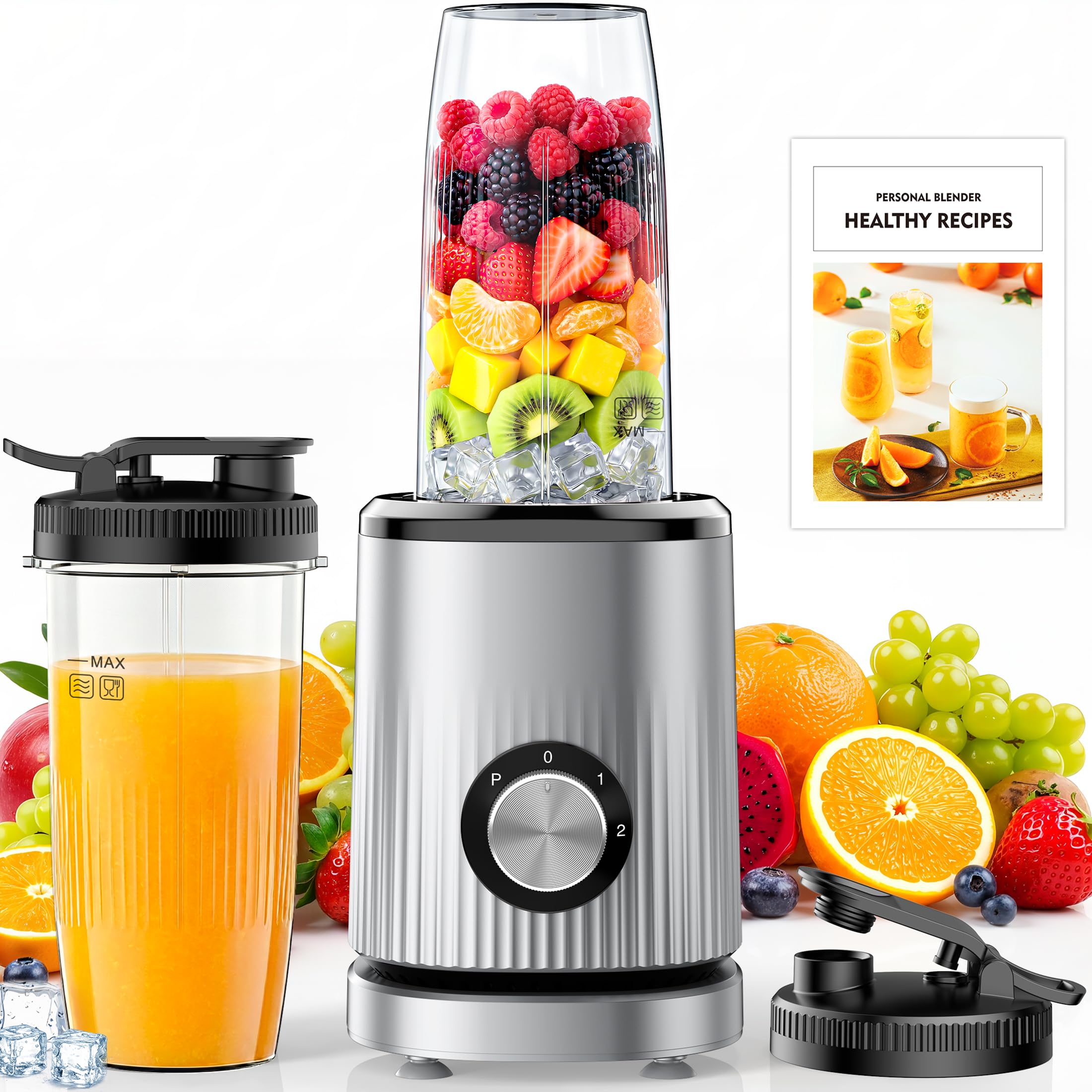 Turelar Frullatore personale per frullati e frullati con 2 tazze da asporto, frullatore a porzione singola per succhi, alimenti per bambini, ricette nutrienti