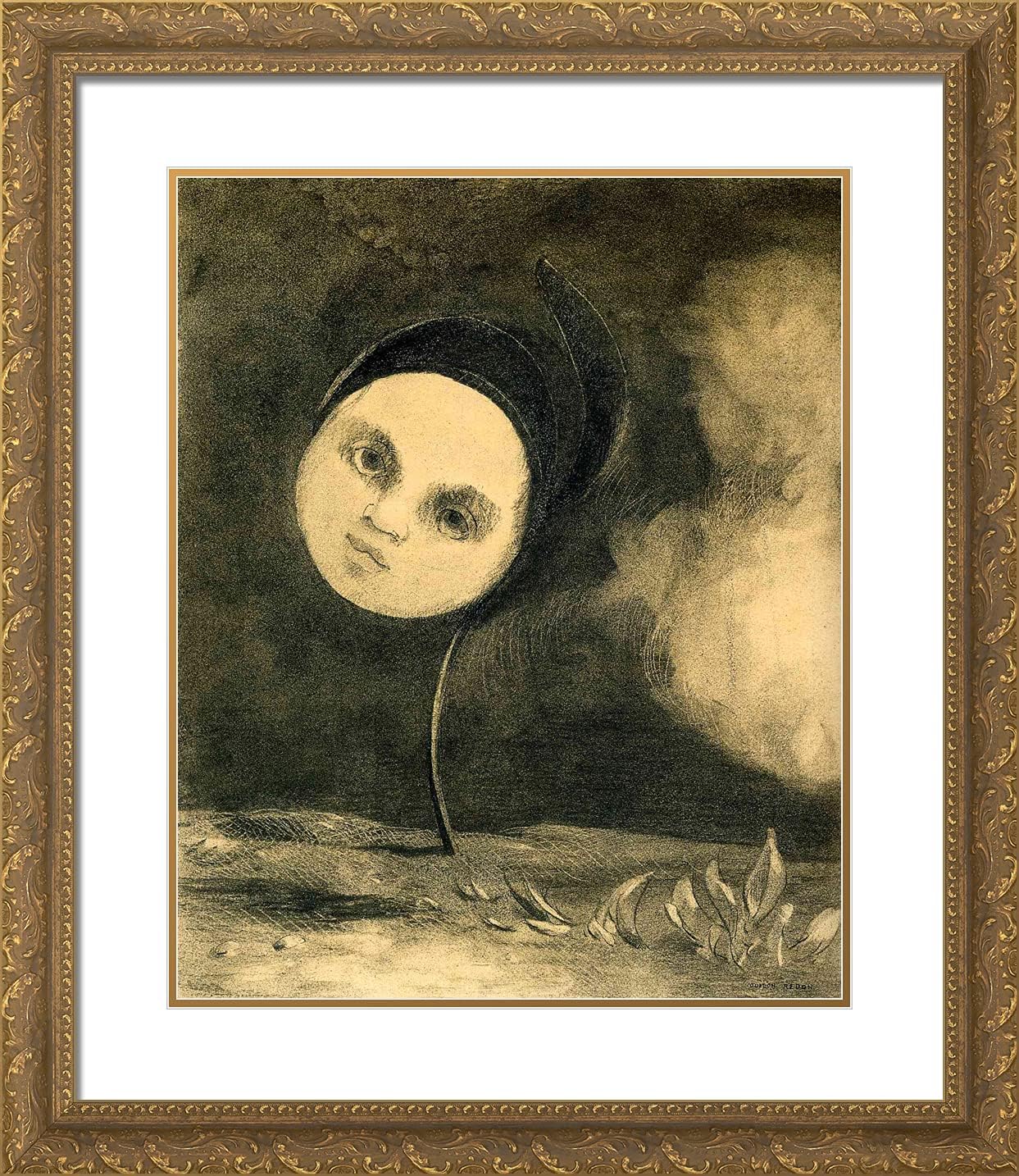 ArtDirect Redon, Odilon 20x23 Gold Ornate Framed Art Print with Double Matting Titled: Head on a Stem