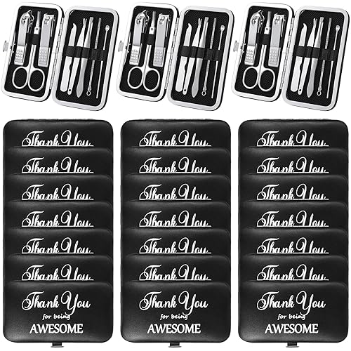 Therwen Juego de 24 juegos de manicura para el día de San Valentín, cortaúñas 8 en 1, kit de aseo de uñas de acero inoxidable, regalo de