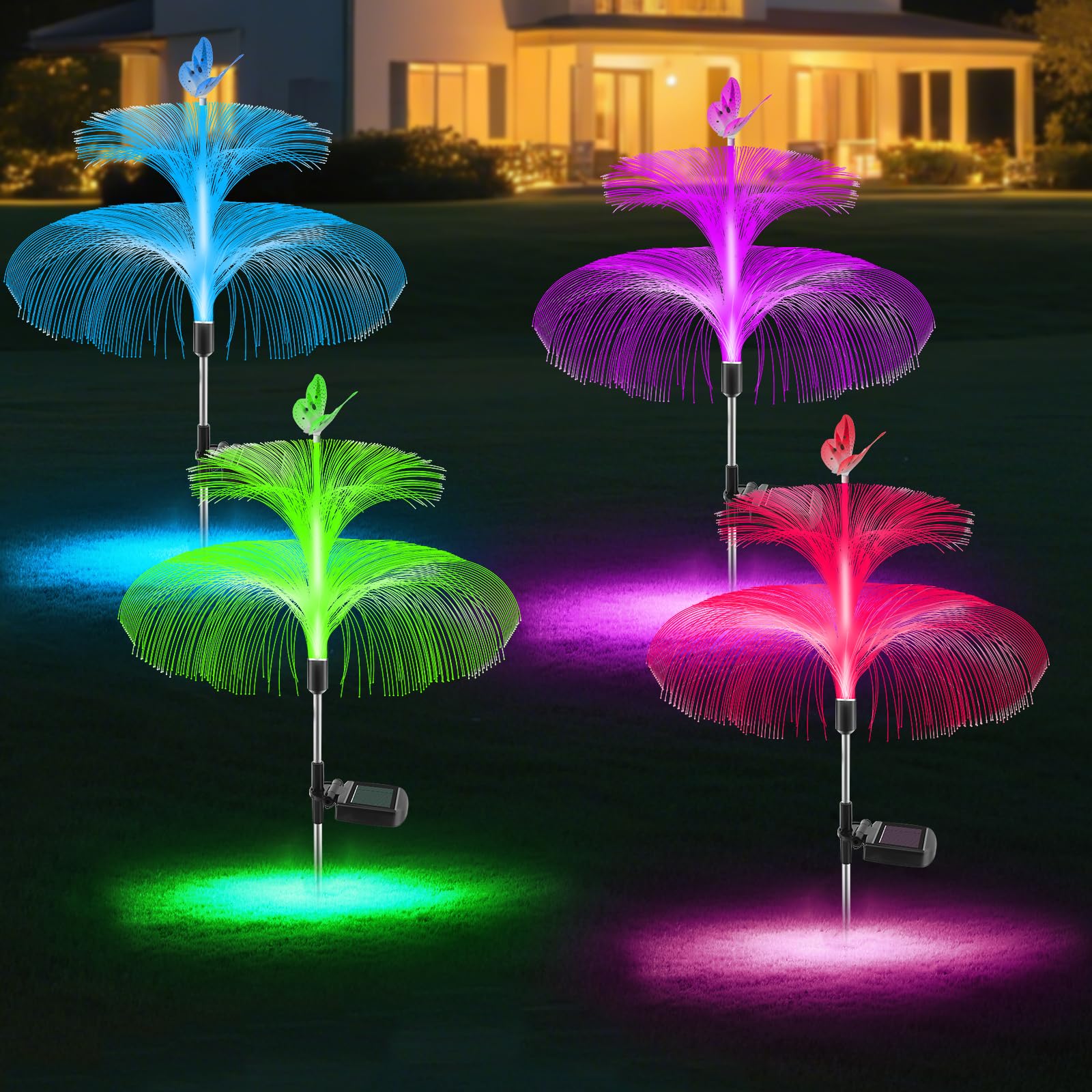 Gobesty Solar Lights Outdoor Garden Ornaments, Solar Garden Lights Outdoor, Waterproof Solar Garden Ornaments Star Jellyfish Decorative Solar Lights for Garden Yard Pathway Lawn Party (4PCS)