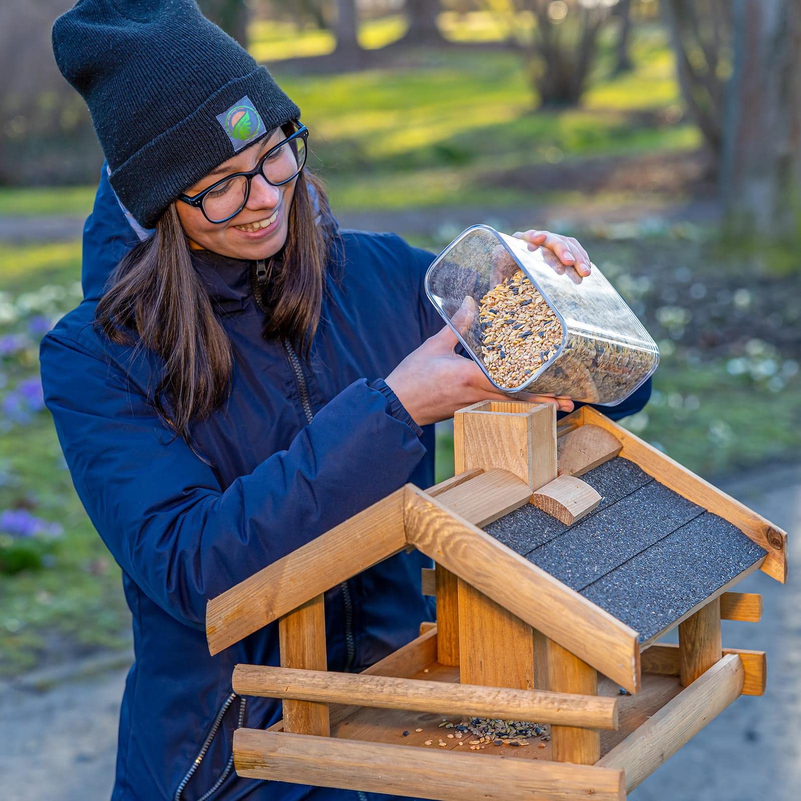BooGardi Vogelhaus Holz · 3 Varianten · graues Dach · Vogelfutterhaus · Vogelhäuschen zum Aufhängen · überdachte Futterstelle · Futterhäuschen