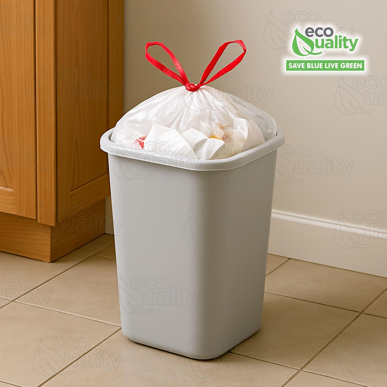 EcoQuality Trash Bags - 13 Gallon White Tall Kitchen Garbage Bags 200 Count, Drawstring Strong, Multipurpose, White Bags for Trash Can, Garbage Bin