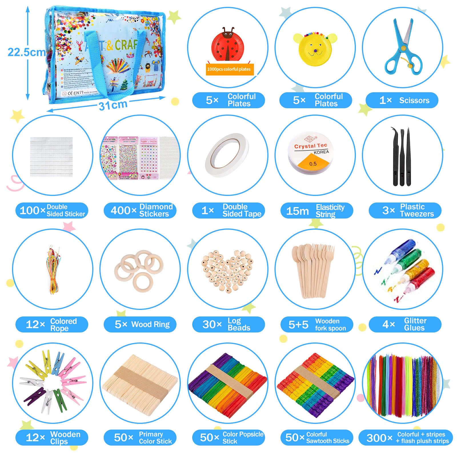 Kit Manualidades Niños,Pipe Cleaners Crafts Set,2650+pcs DIY Creativo Kit Manualidades Material,Juego de Manualidades con Limpiapipas, Pompoms,Wiggle Eye, Cuentas, Lentejuelas