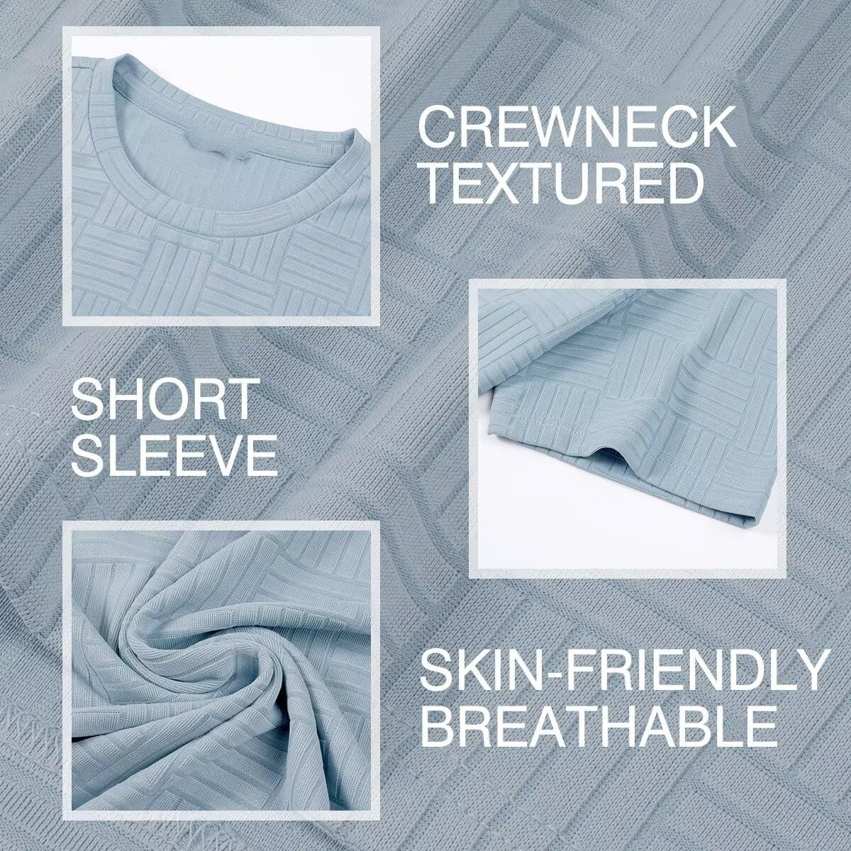 Men's T Shirts Summer Crewneck Tee Shirts Casual Textured Short Sleeve Pullover Tshirts - Image 5