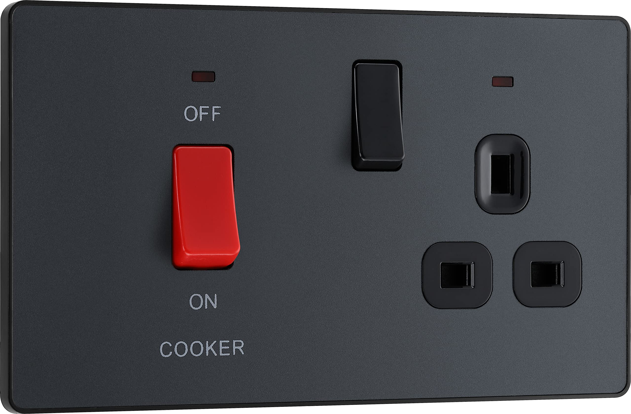 BG Electrical Cooker Switch with Socket and LED, Cooker Control Unit, Control Socket, Double Pole, Screwless Front Plate, Evolve, Matt Grey, 45A, PCDMG70B