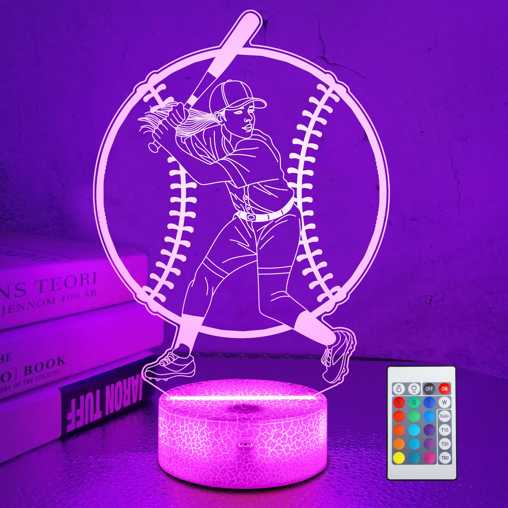 OkiyiD Softball Gifts for Girls, Light Up Softball Night Light 3D Illusion Lamp with 16 Colors Remote Control, Softball Accessories Stuff for Girls Women Best Friends Sister Birthday Xmas Gifts