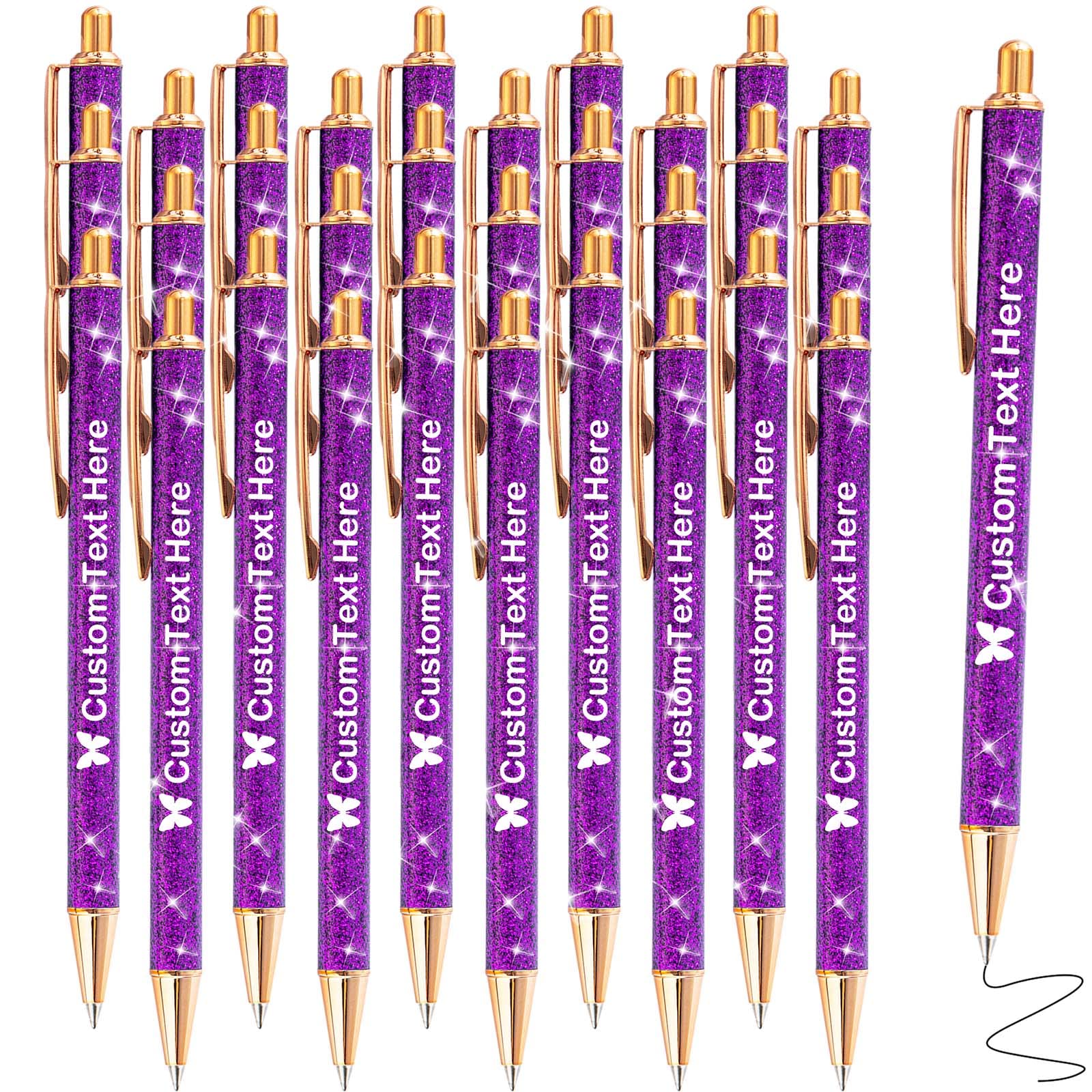 Xiuyours Personalised Pens for Women Custom Glitter Pen with Name Logo Imprinted, 30 Customised Sparkly Bling Ballpoint Pen Gift for Wedding Birthday Office Graduation, Violet