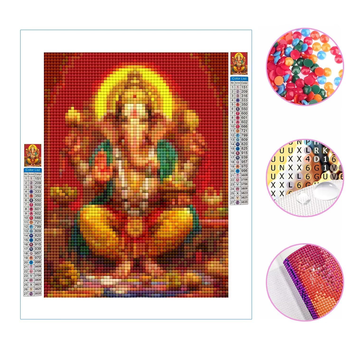 Mała sztuka diamentowa, Ganesha, 76 x 99 cm, malarstwo diamentowe, sztuka i rękodzieło, dla dorosłych, 2025, pełne wiercenie, haft krzyżykowy, klejnot, malowanie według numerów, płótno, rękodzieło