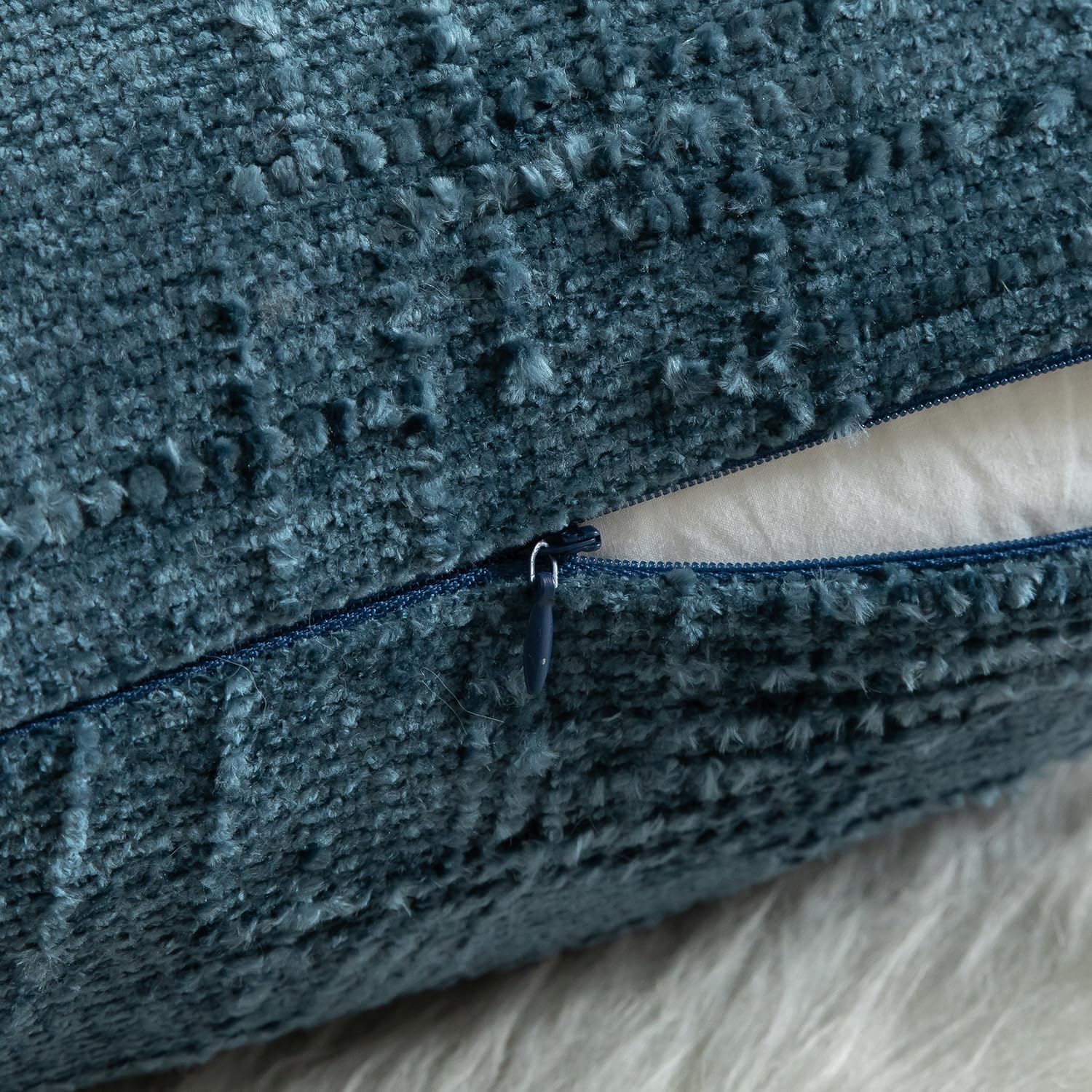 MANDIOO Pack of 2 Soft Chenille Textured Throw Pillow Covers Square Accent Solid Decorative Cushion Cover Cozy Farmhouse Pillow Case for Couch Sofa Bed Living Room 26x26 Inch Navy Blue