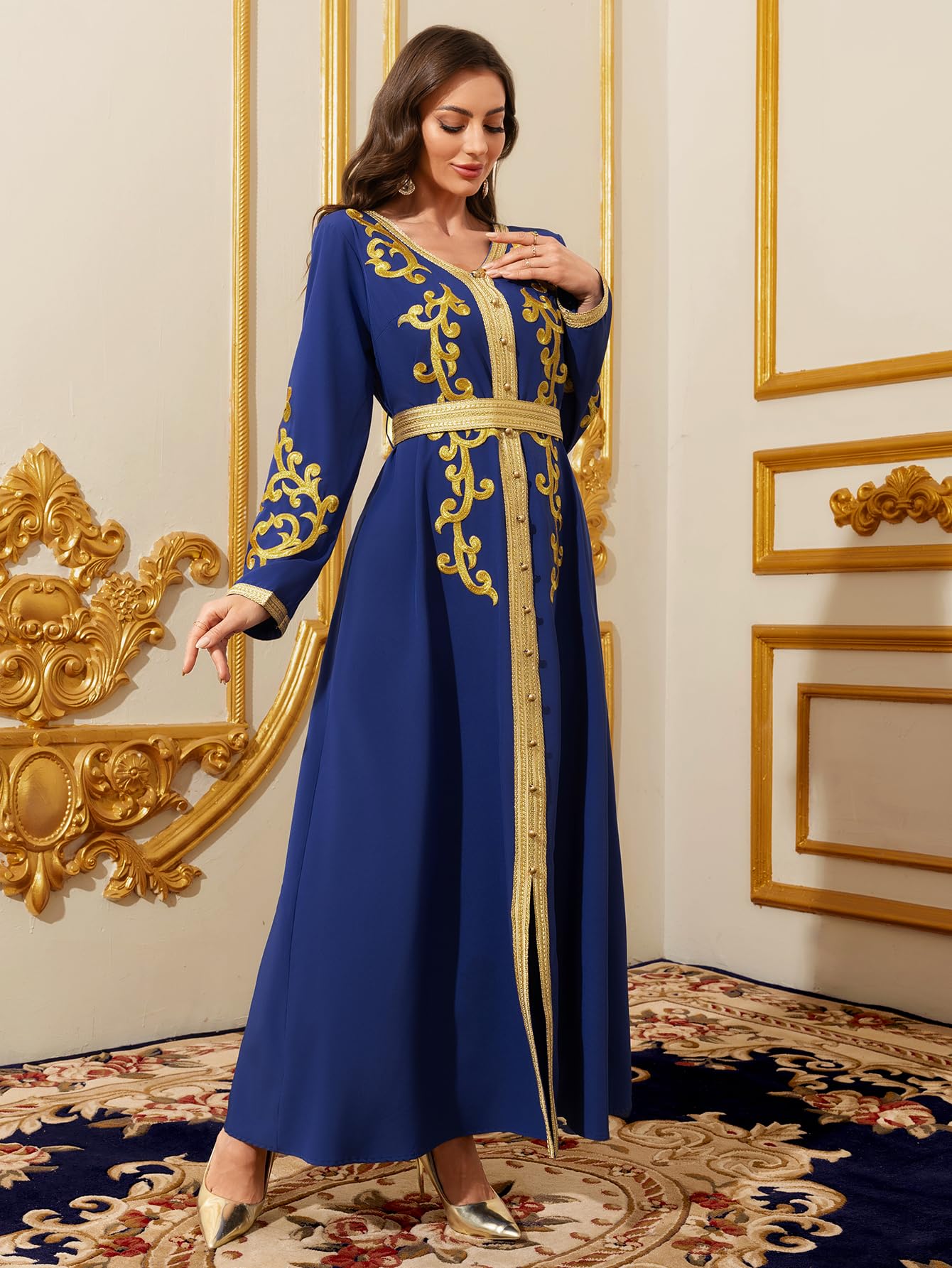 Aibaowedding Abiti musulmani Donne Abito da sera Dubai Stile Caftano Robe Full Lunghezza Ricamo Stampa Floreale Islamico Turco Marocchino Abiti Da Sera Di Nozze