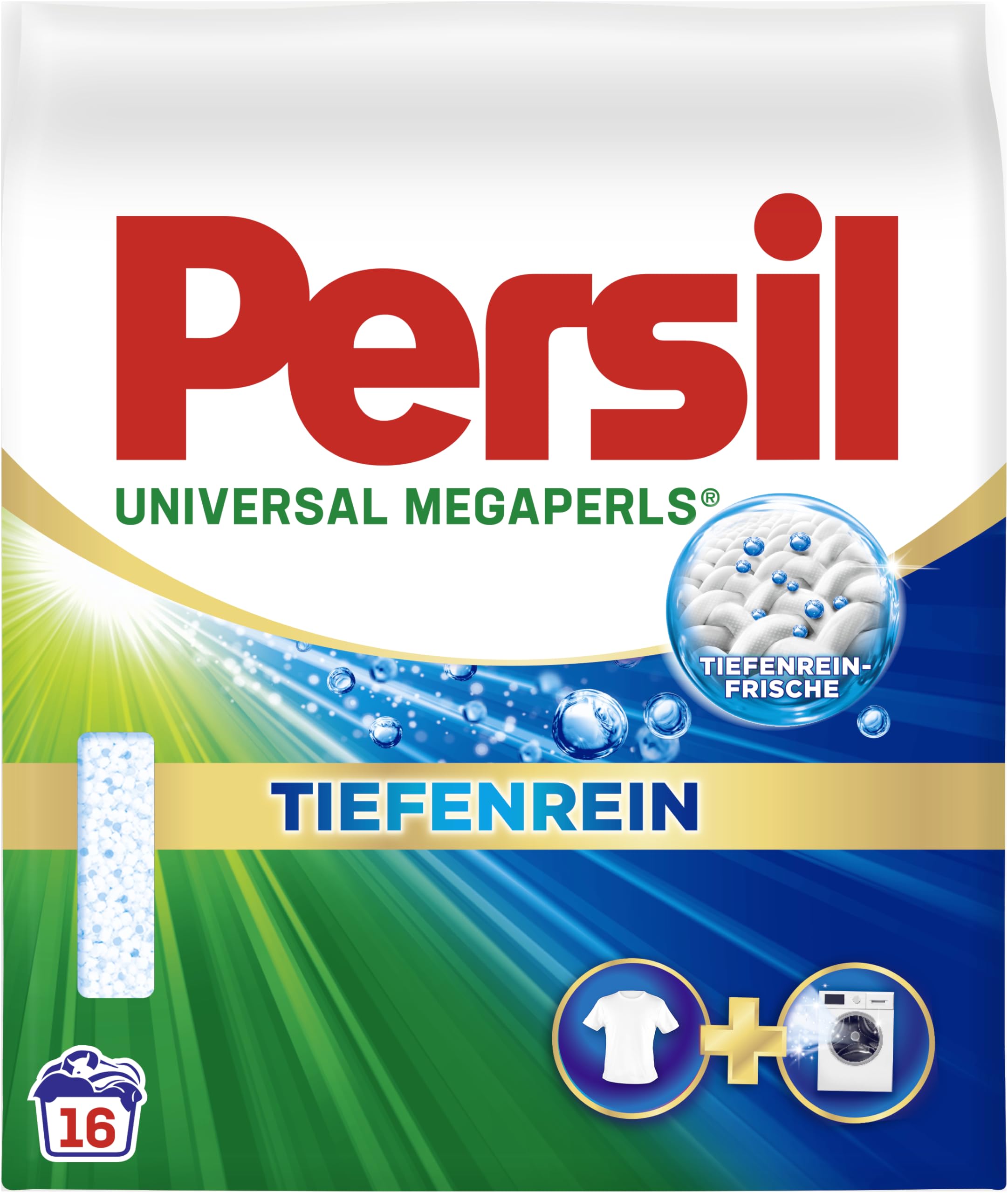 Persil Universal Megaperls (5 x 16 Waschladungen), Vollwaschmittel mit Tiefenrein Technologie, Waschmittel für reine Wäsche & hygienische Frische für die Maschine, 20 °C bis 95 °C